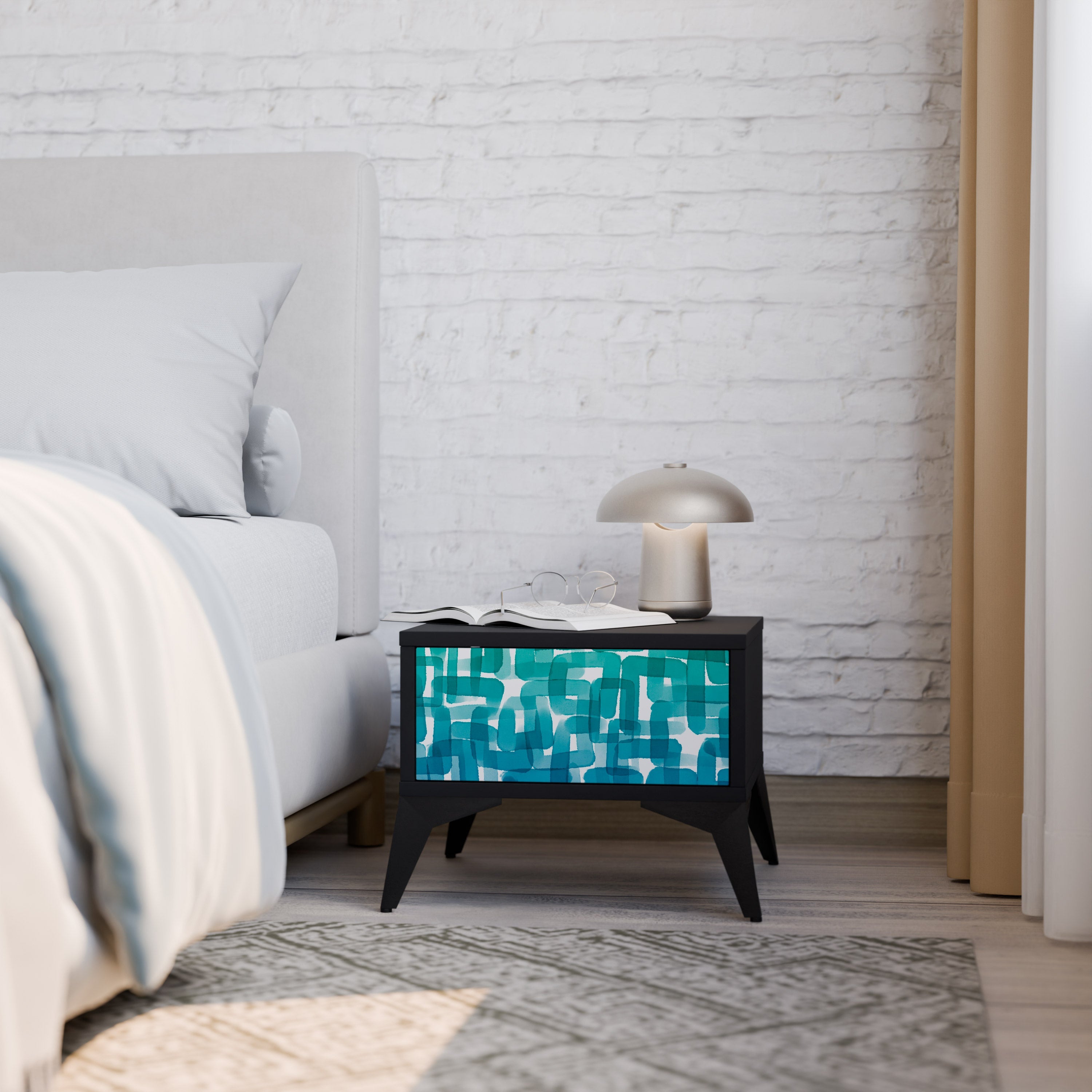 Table de chevet TURQUOISE RECTANGLES en finition noire