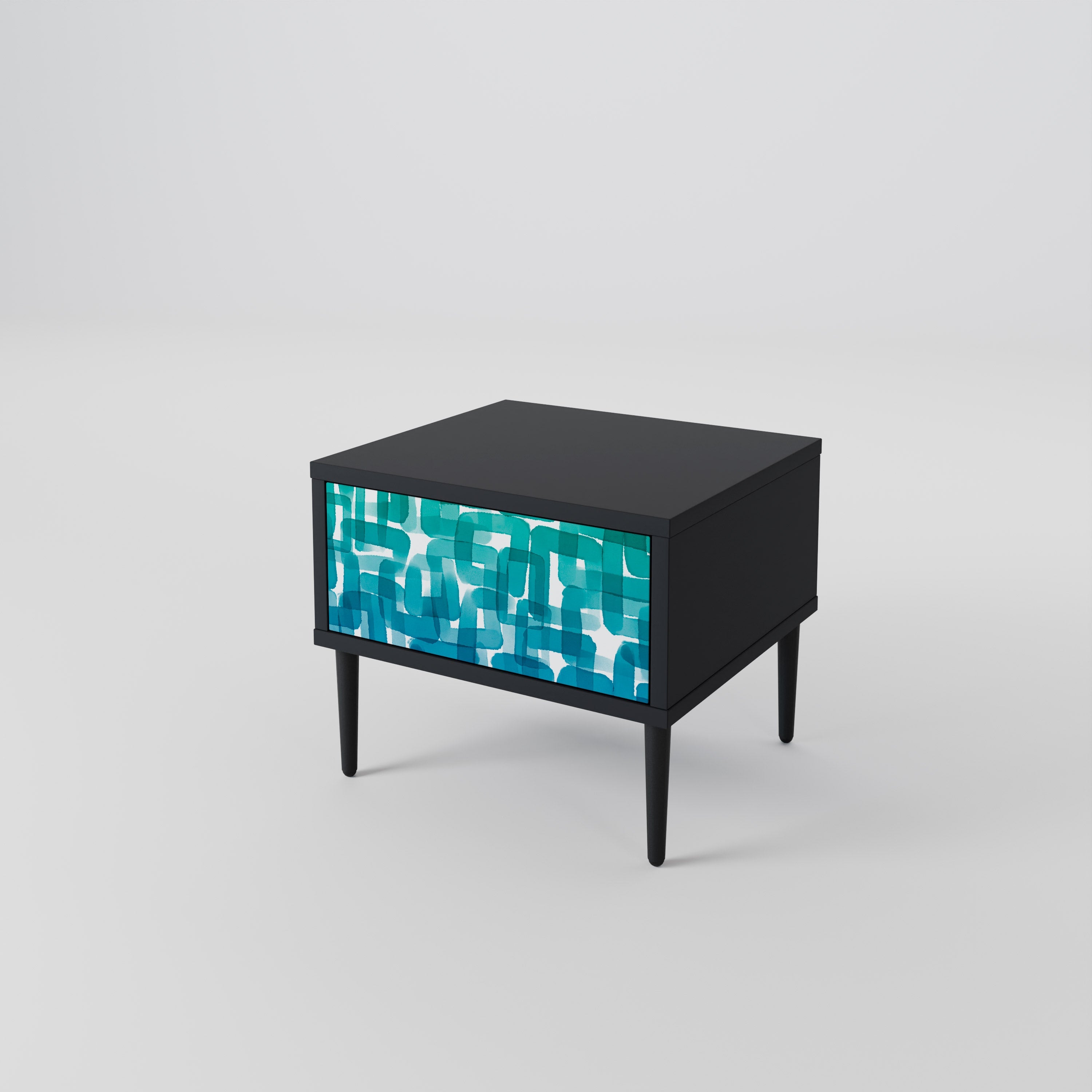 Table de chevet TURQUOISE RECTANGLES en finition noire