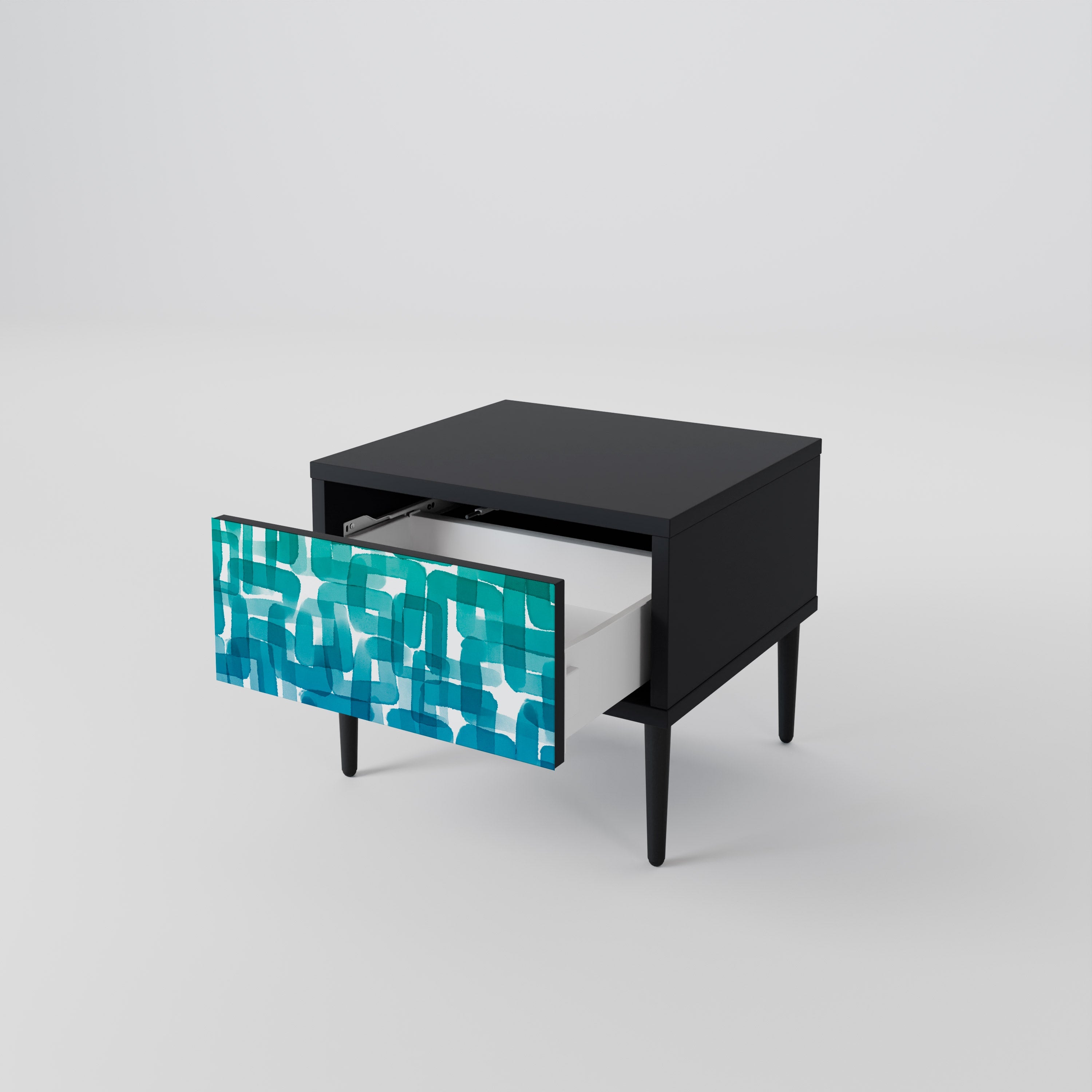 Table de chevet TURQUOISE RECTANGLES en finition noire