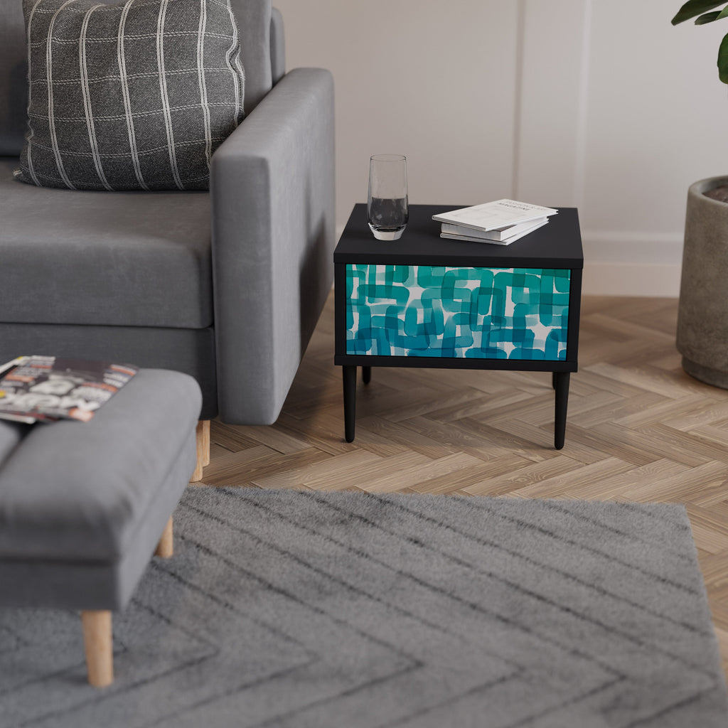 Table de chevet TURQUOISE RECTANGLES en finition noire