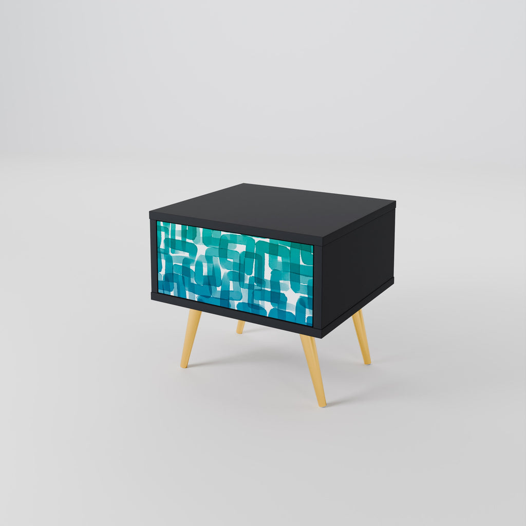 Table de chevet TURQUOISE RECTANGLES en finition noire