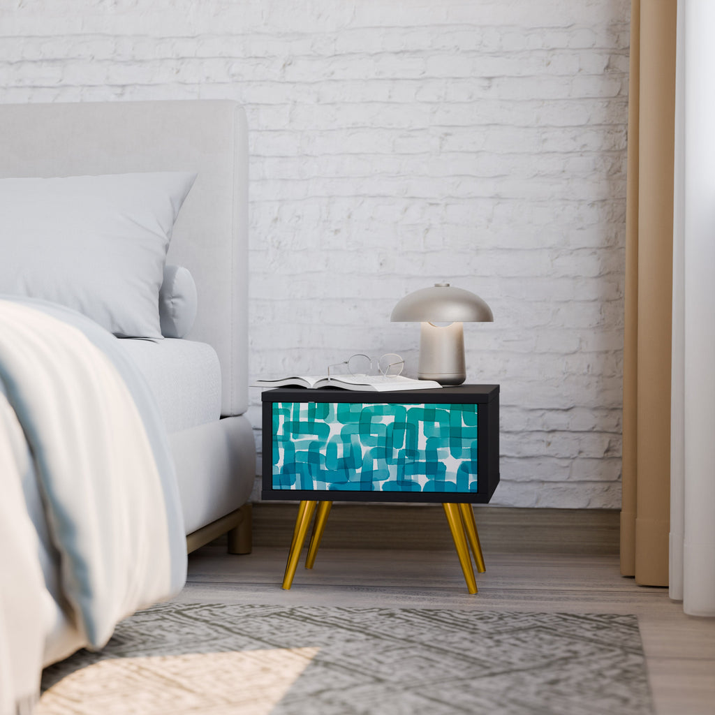 Table de chevet TURQUOISE RECTANGLES en finition noire