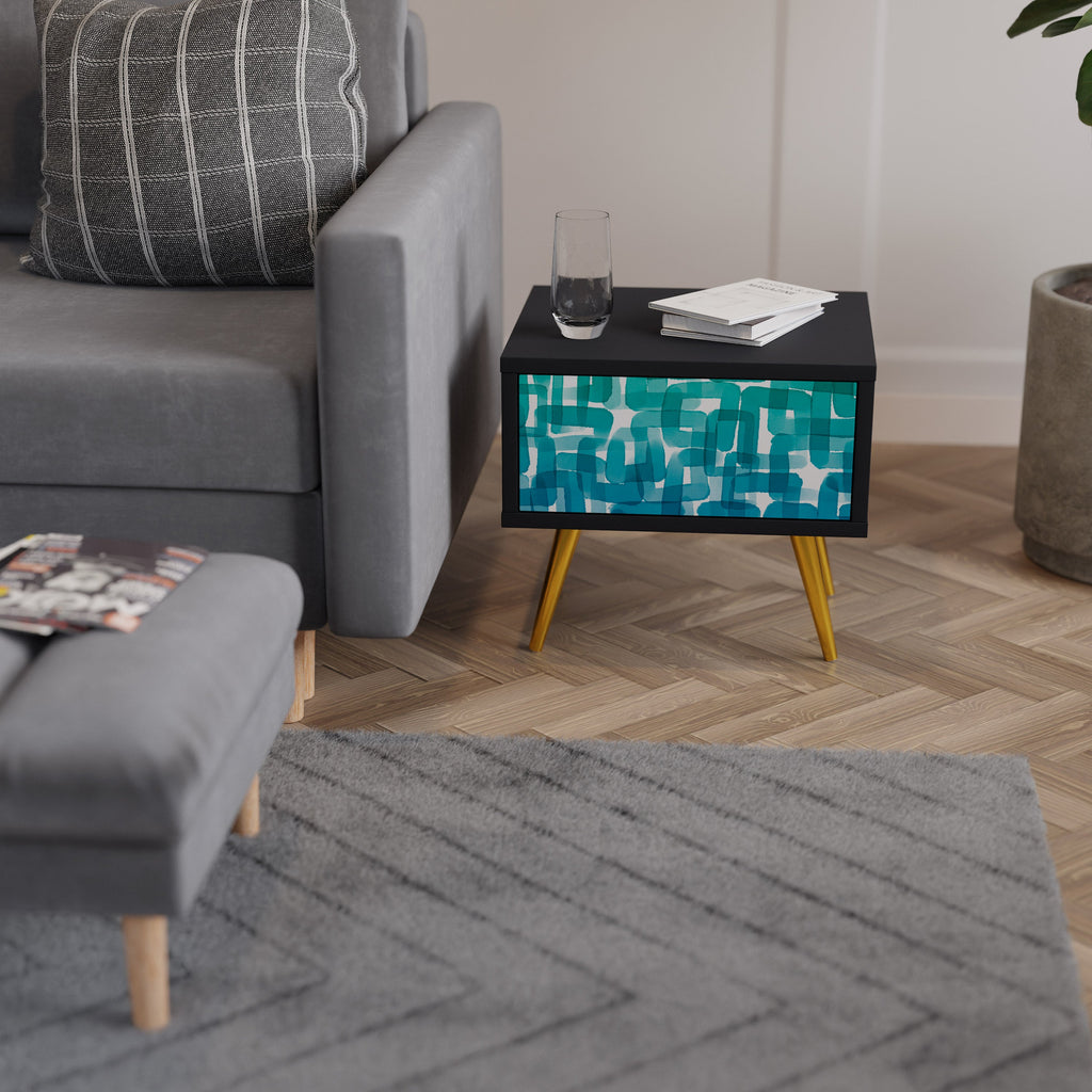Table de chevet TURQUOISE RECTANGLES en finition noire