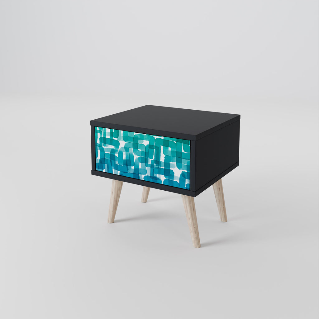 Table de chevet TURQUOISE RECTANGLES en finition noire