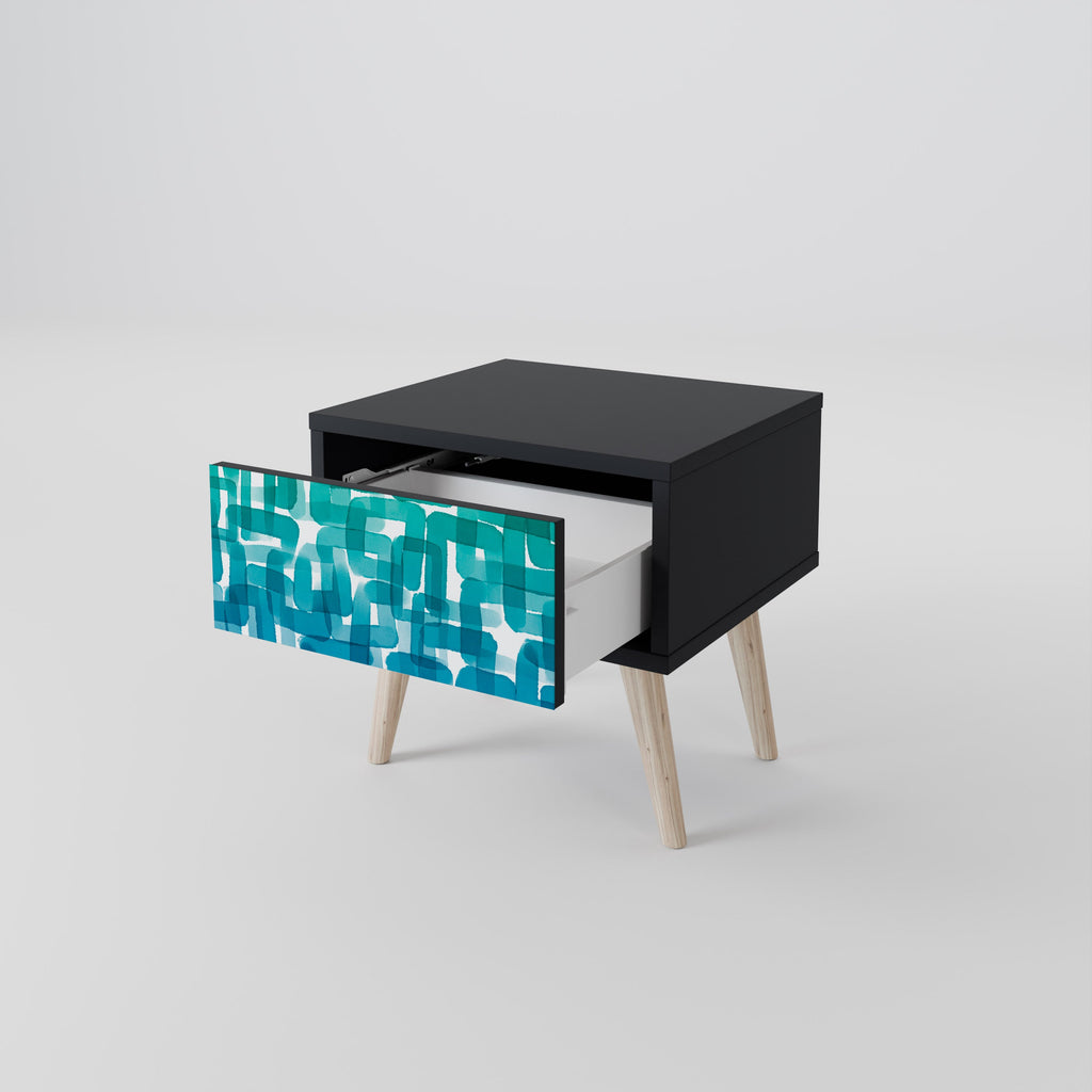 Table de chevet TURQUOISE RECTANGLES en finition noire
