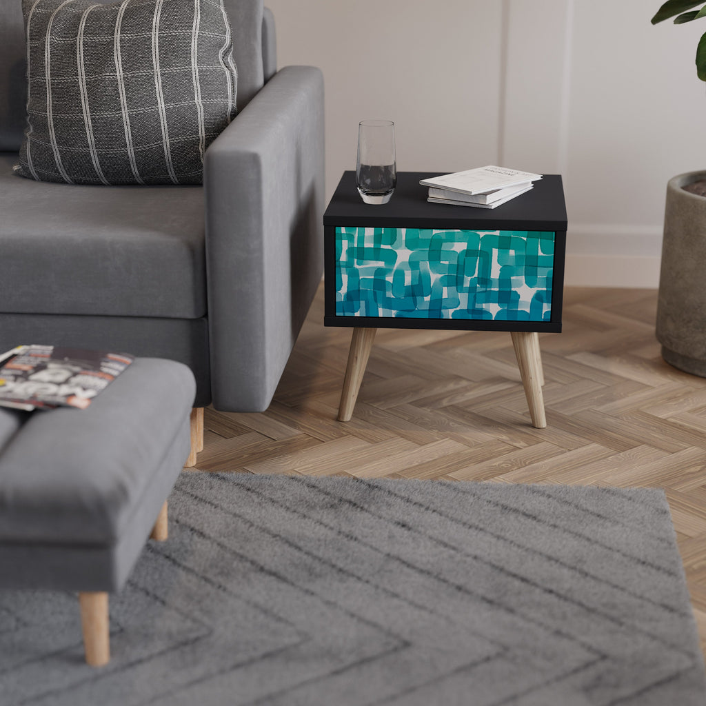 Table de chevet TURQUOISE RECTANGLES en finition noire
