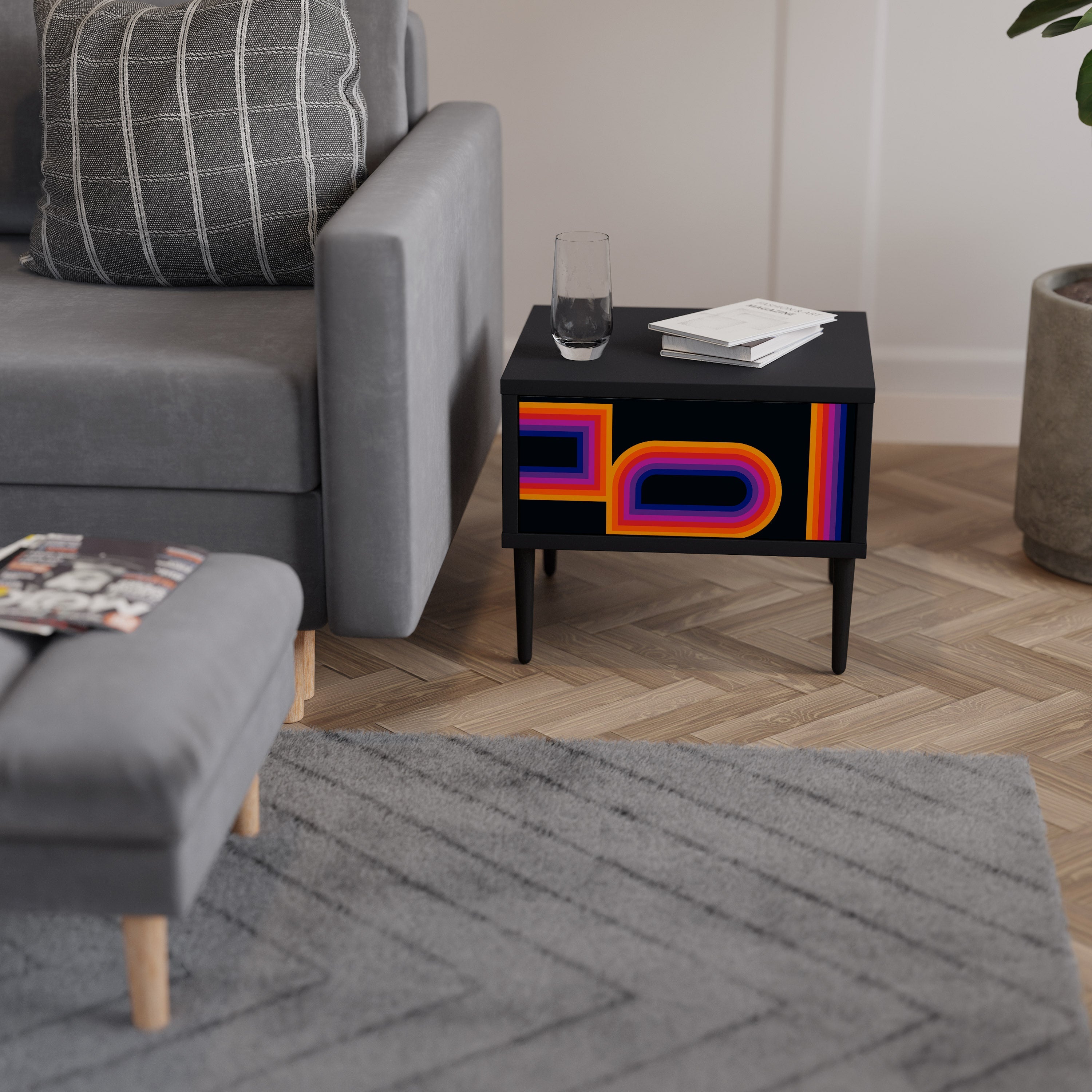 Table de chevet BLINDED BY THE LIGHTS en finition noire