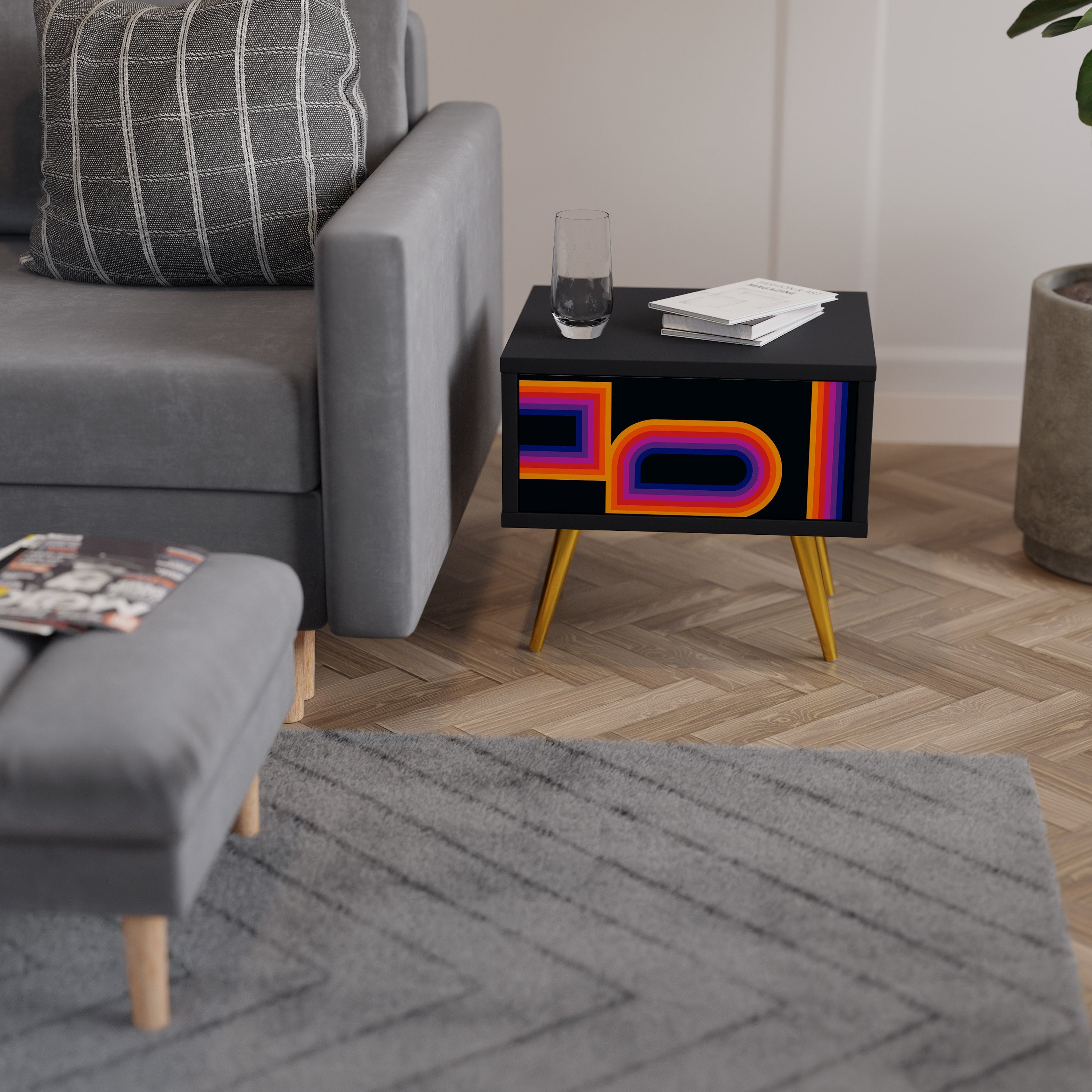 Table de chevet BLINDED BY THE LIGHTS en finition noire