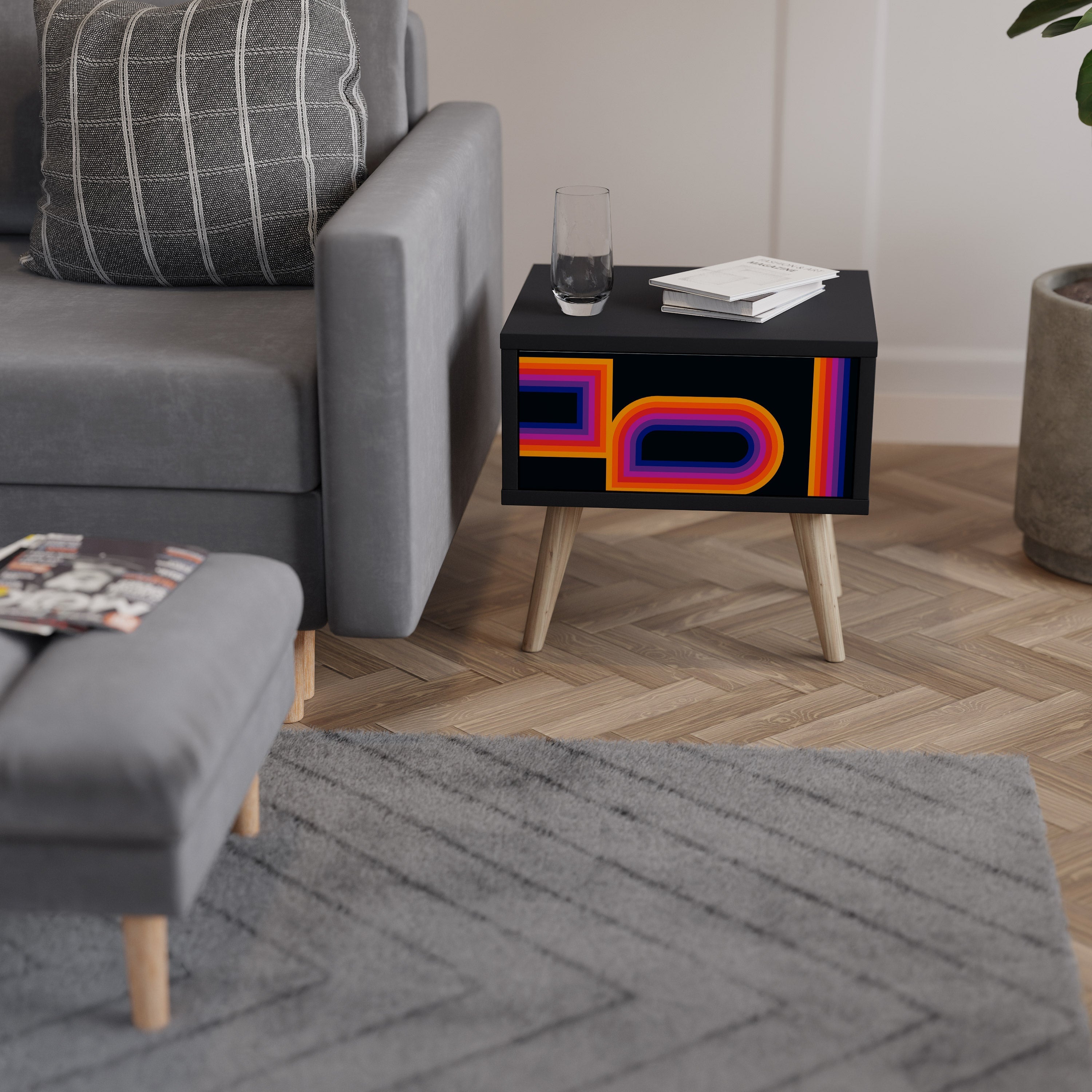 Table de chevet BLINDED BY THE LIGHTS en finition noire