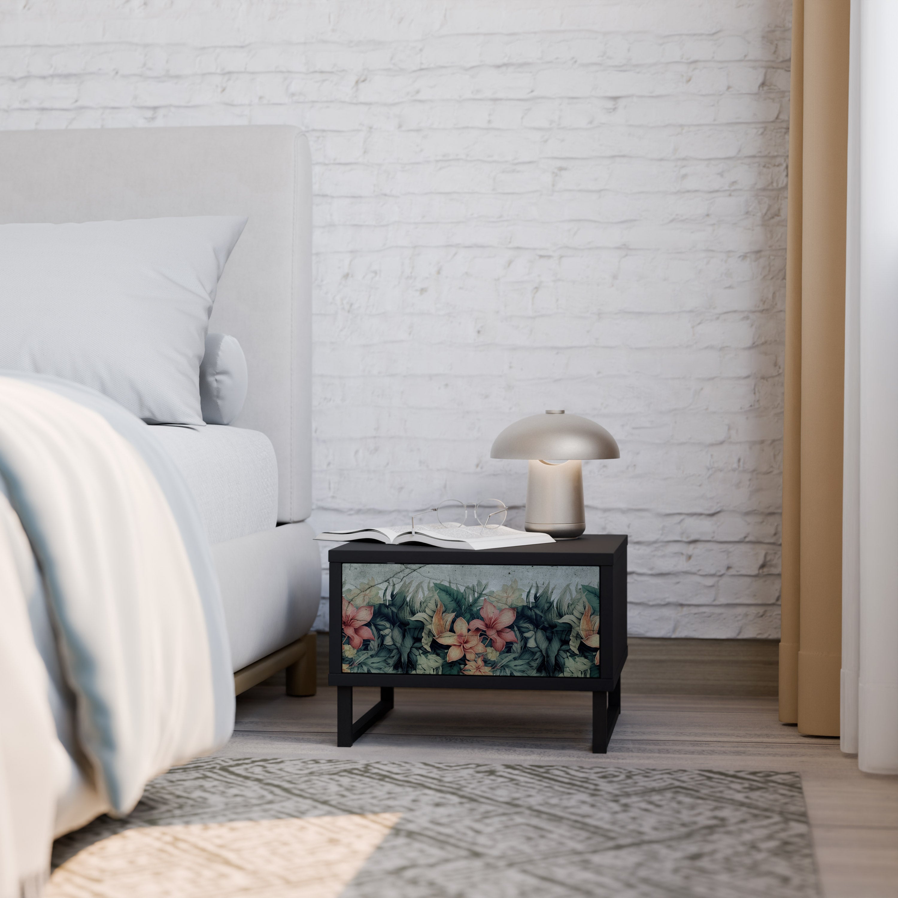 Table de chevet HEAVENLY BLOOM en finition noire