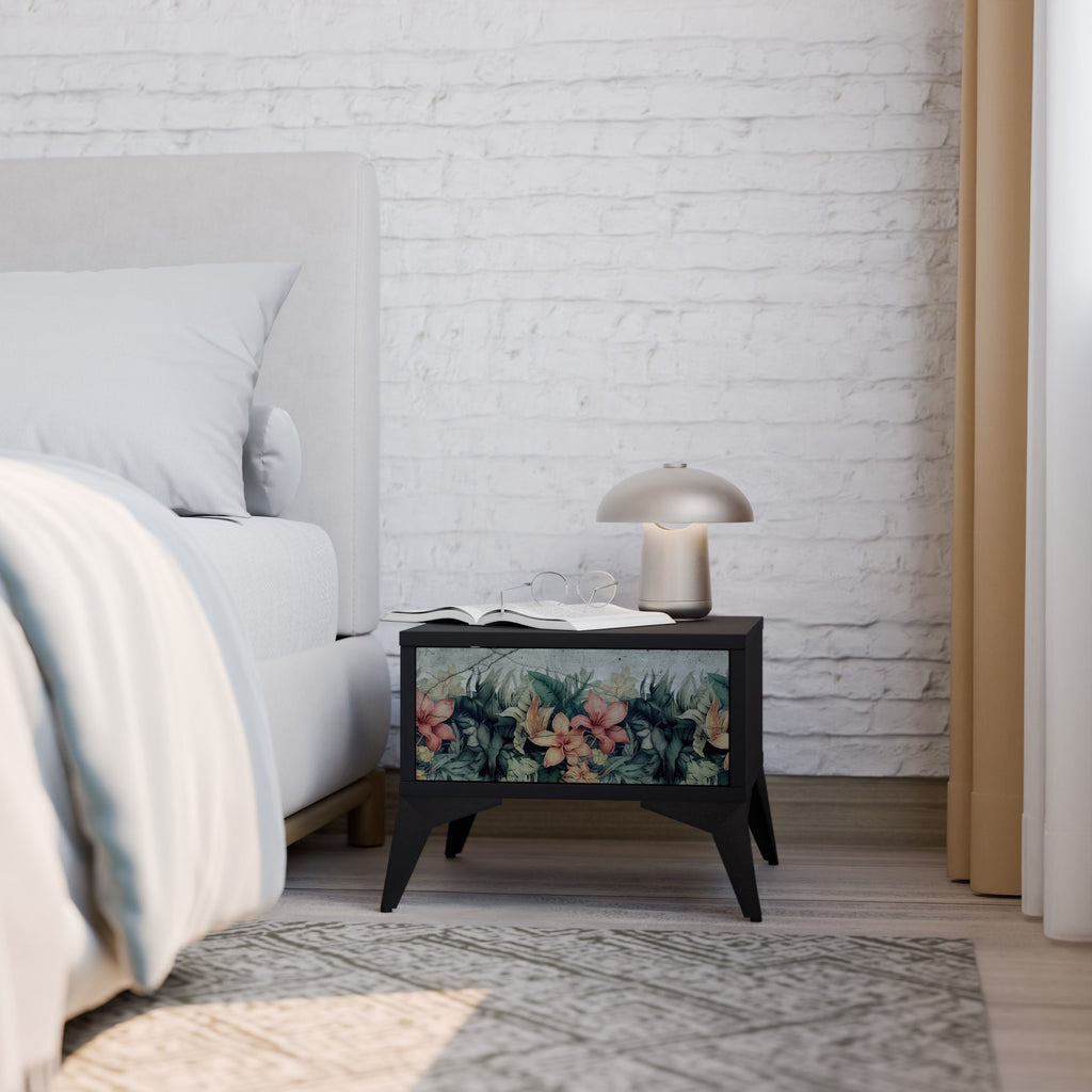 Table de chevet HEAVENLY BLOOM en finition noire
