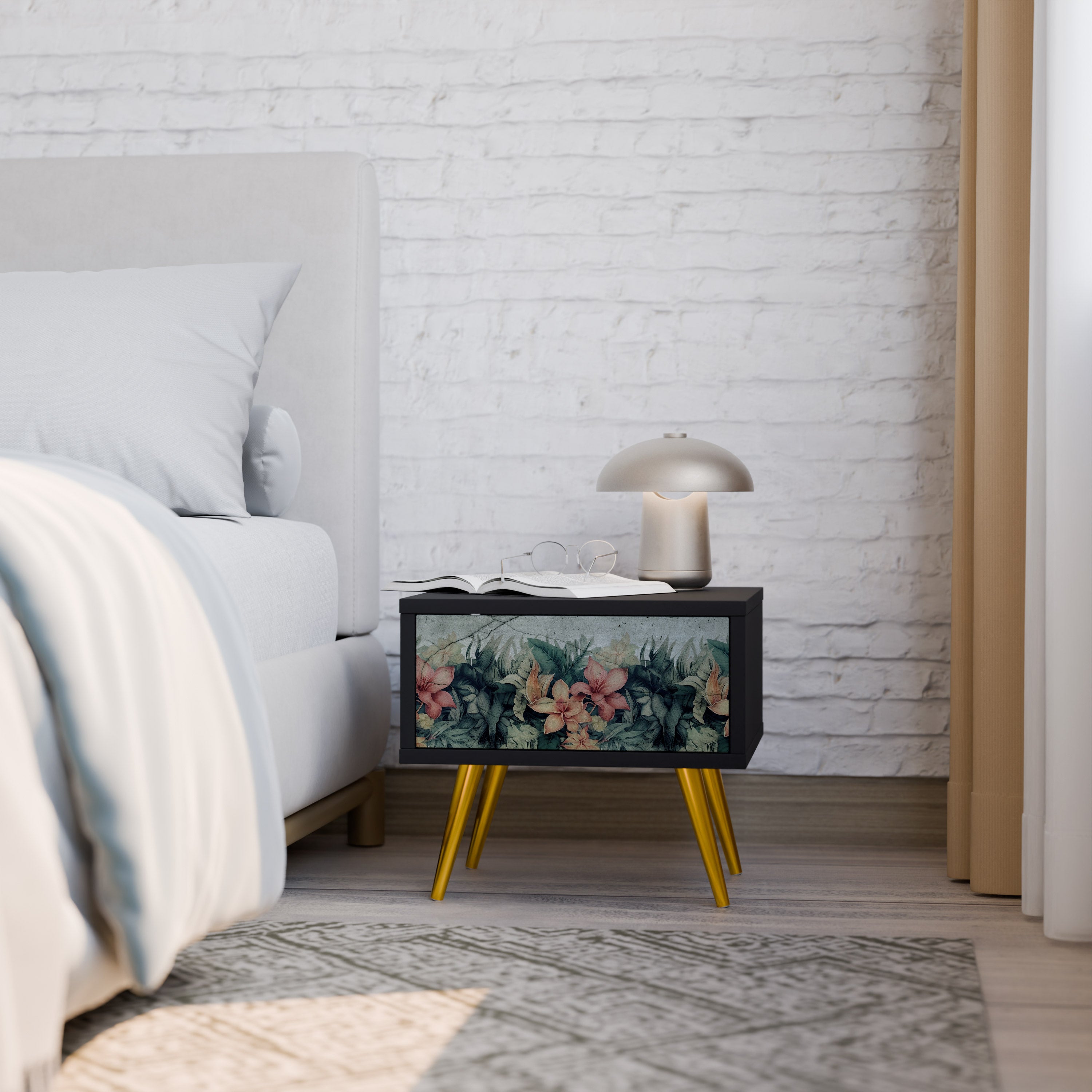 Table de chevet HEAVENLY BLOOM en finition noire