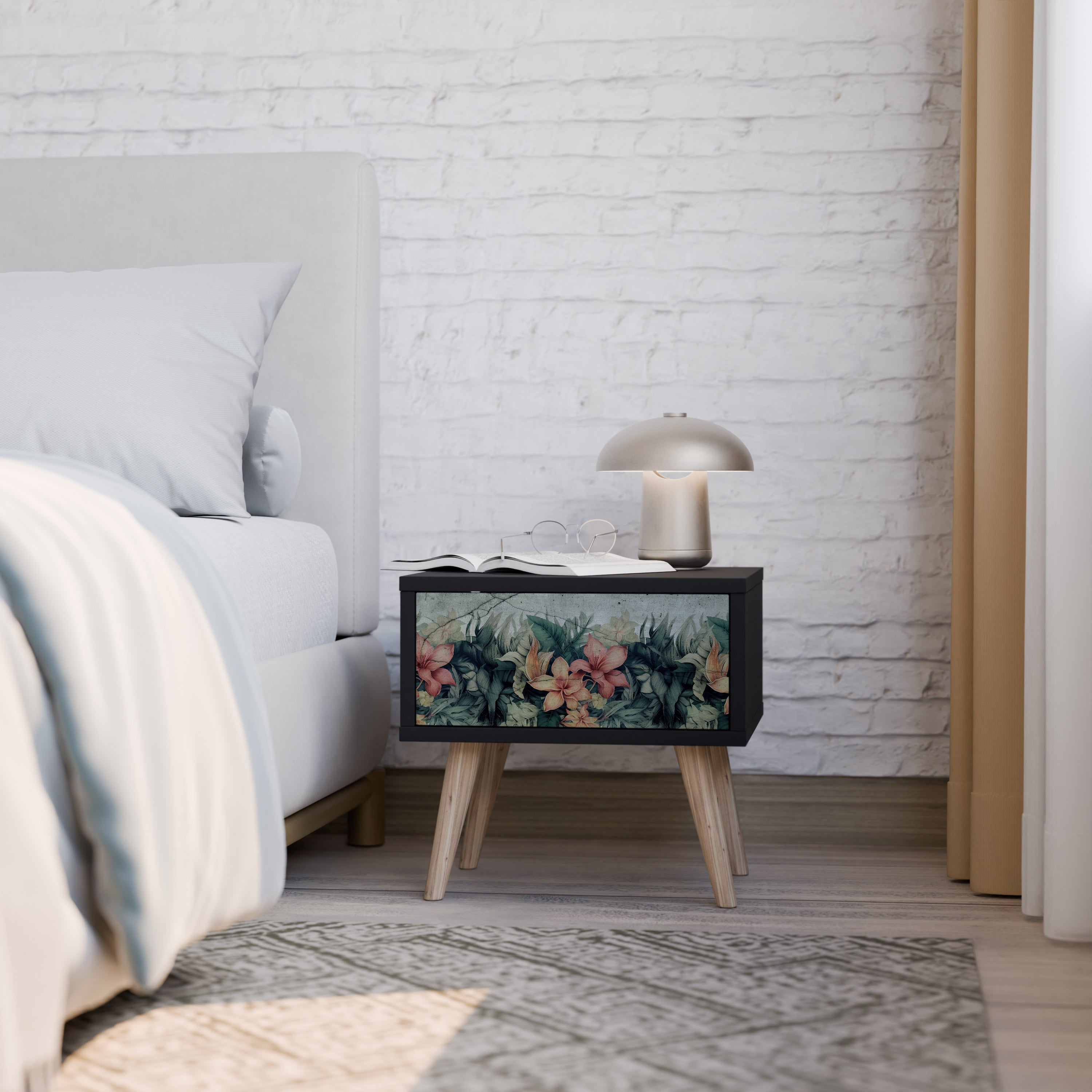 Table de chevet HEAVENLY BLOOM en finition noire