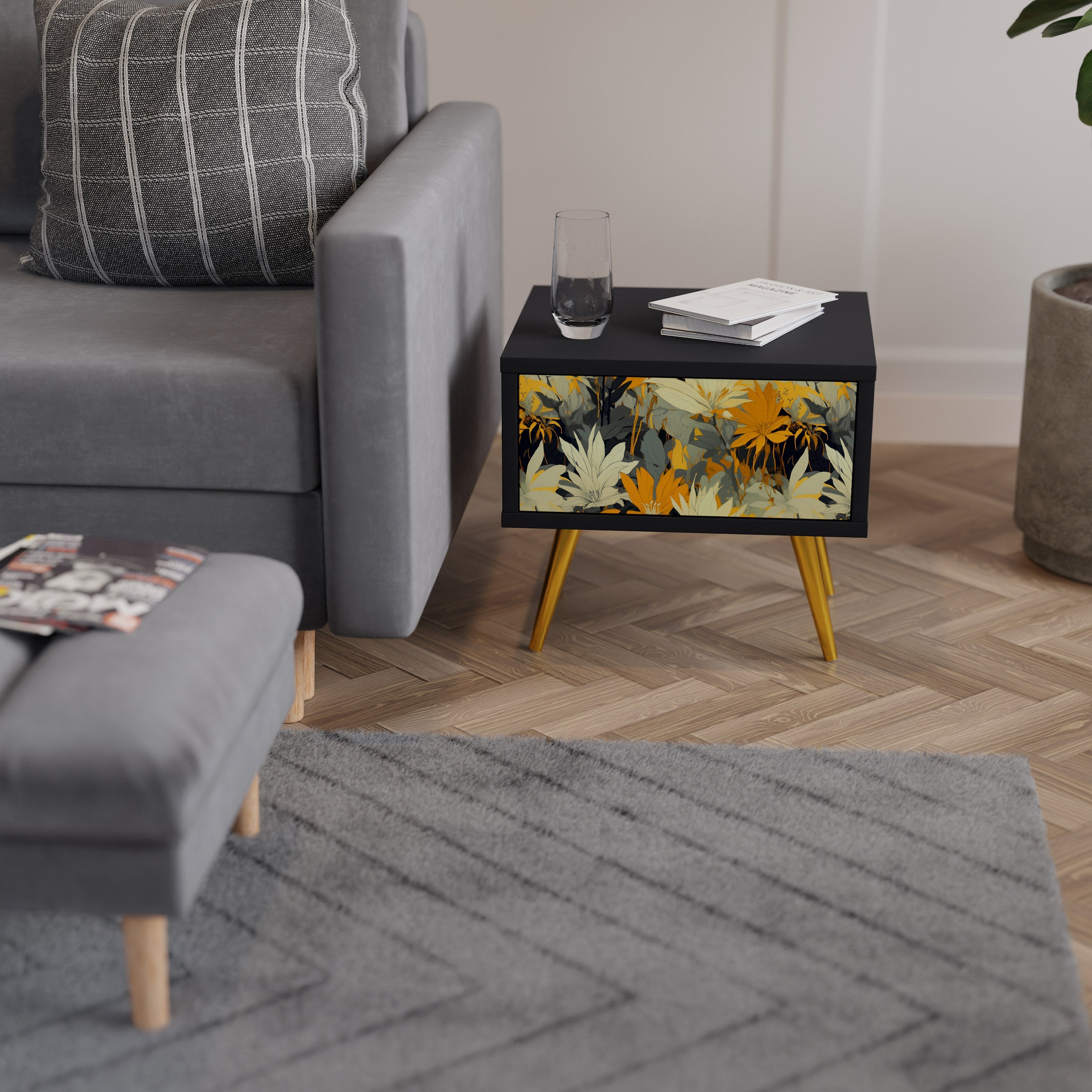 Table de chevet SUNKISSED LILY en finition noire