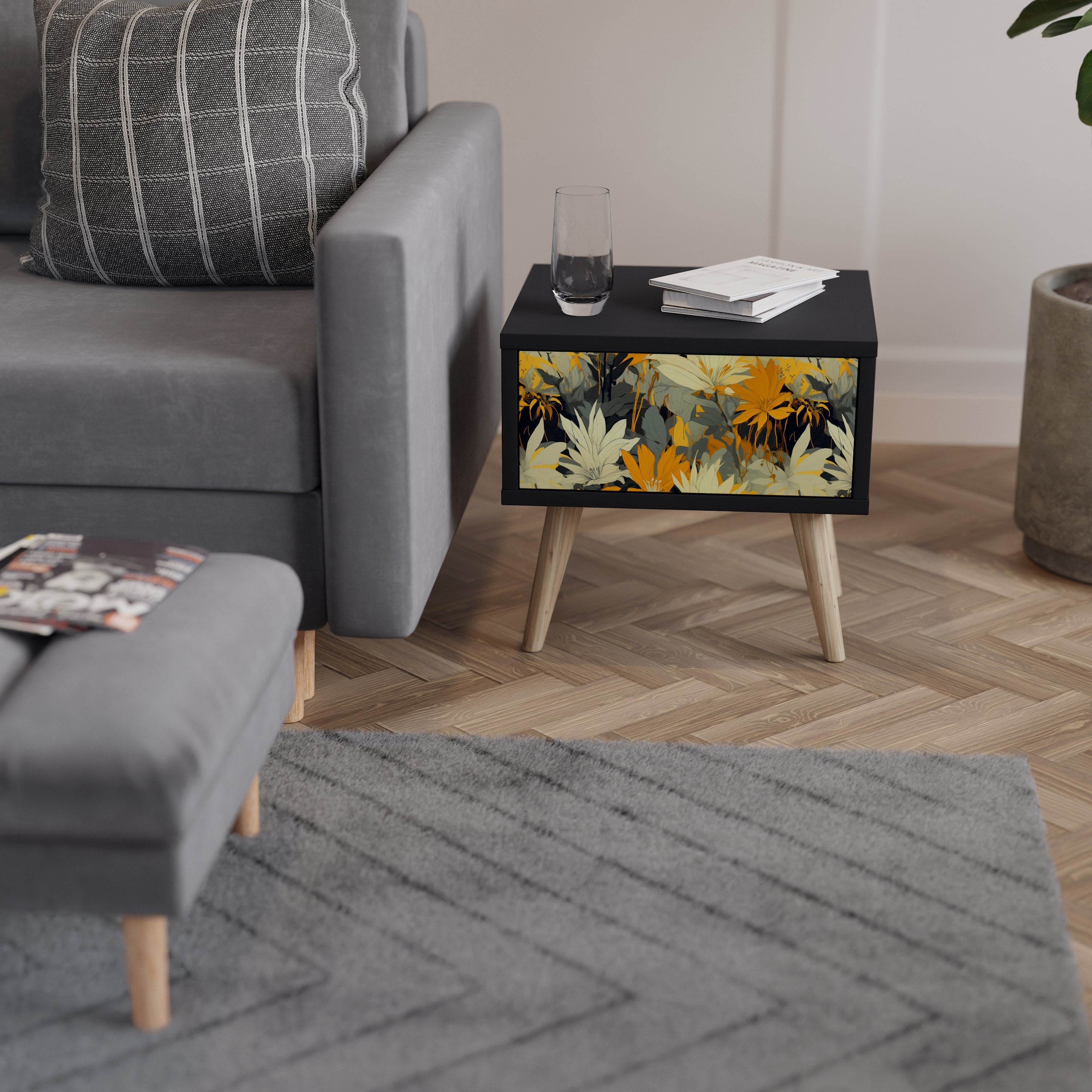 Table de chevet SUNKISSED LILY en finition noire