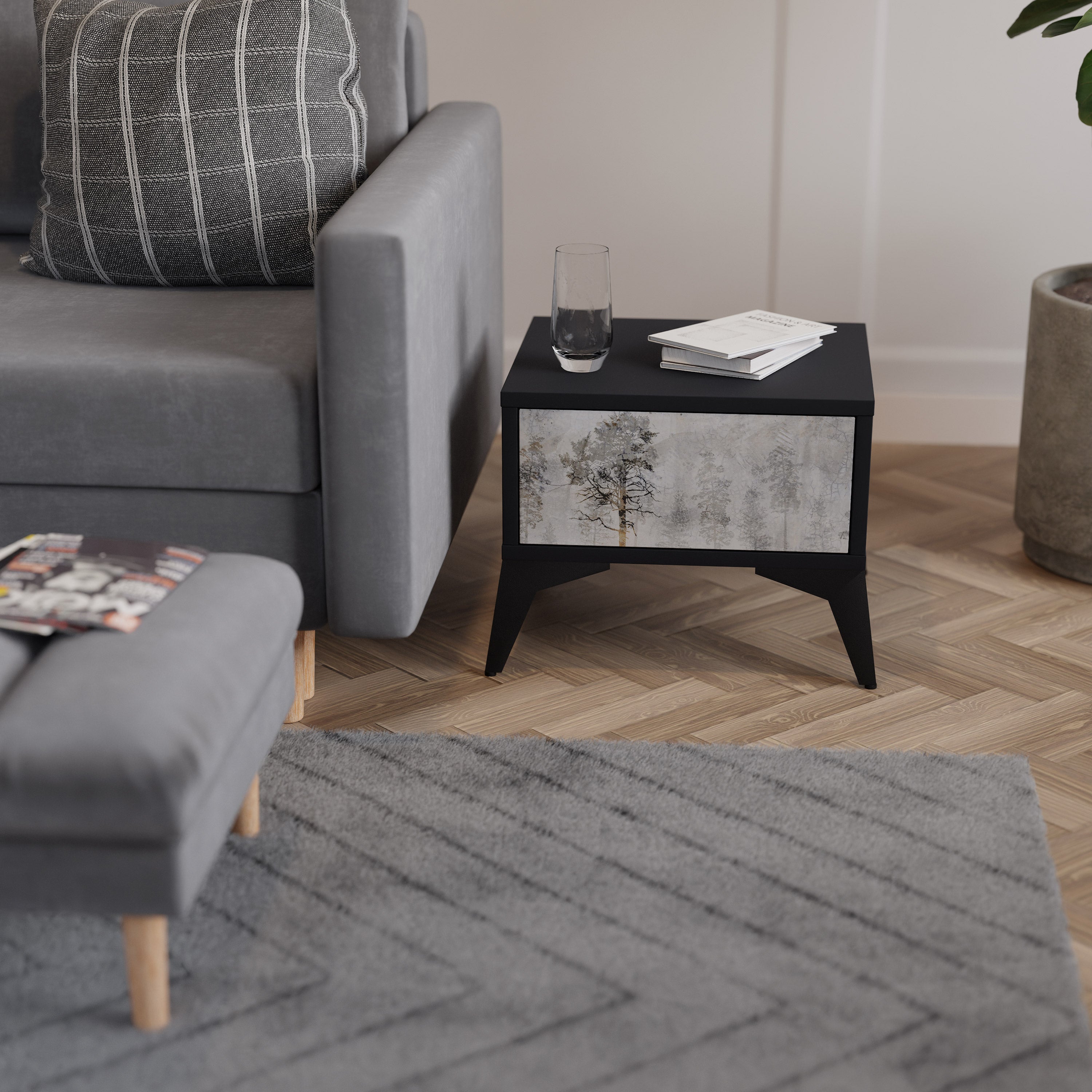 Table de chevet FADE IN THE TREES en finition noire