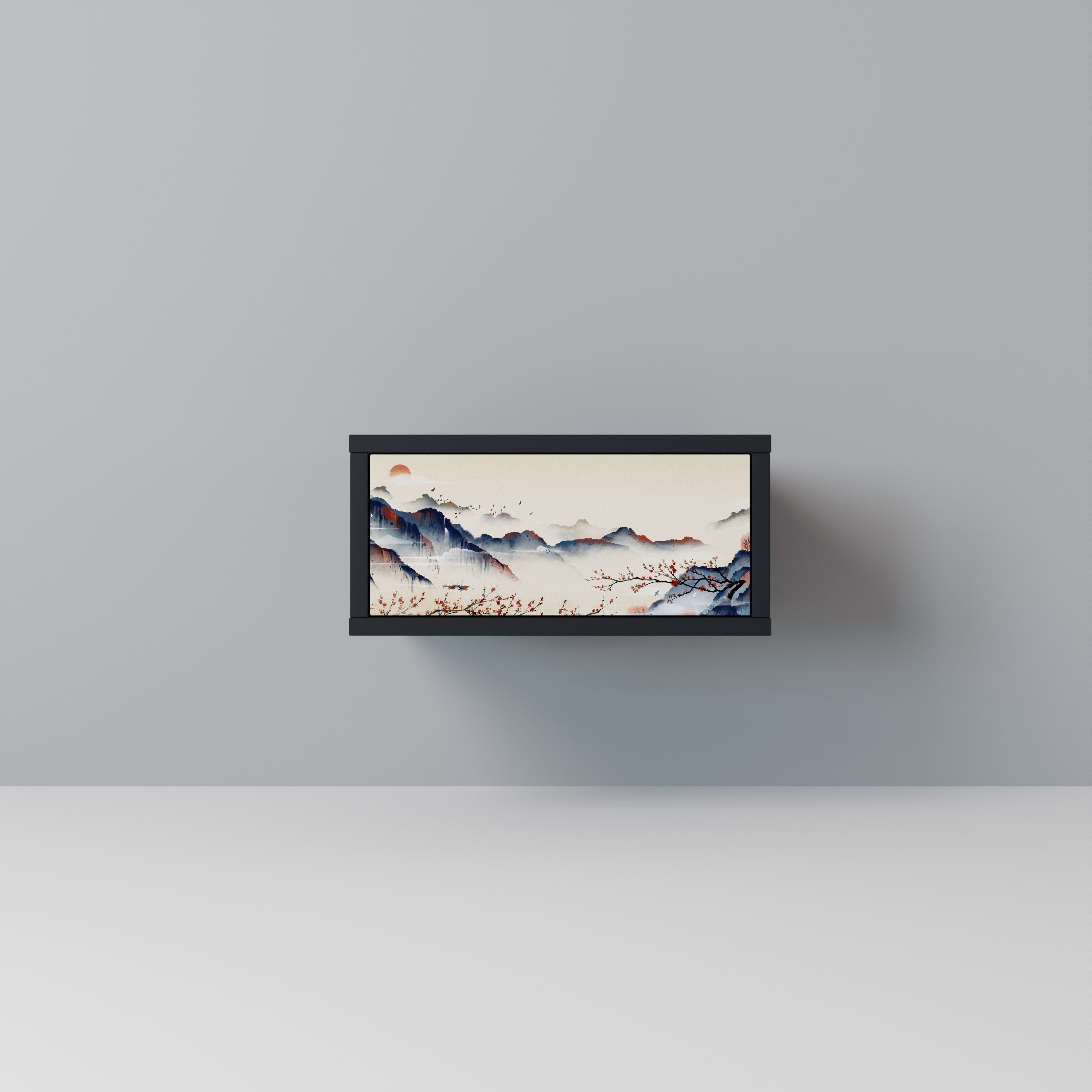 Table de chevet PAYSAGE JAPONAIS en finition noire