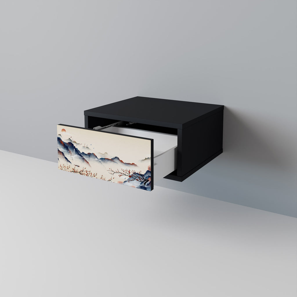 Table de chevet PAYSAGE JAPONAIS en finition noire