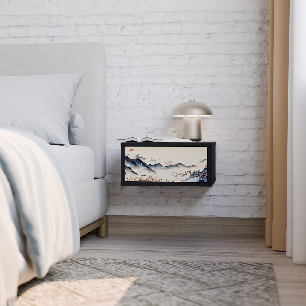 Table de chevet PAYSAGE JAPONAIS en finition noire