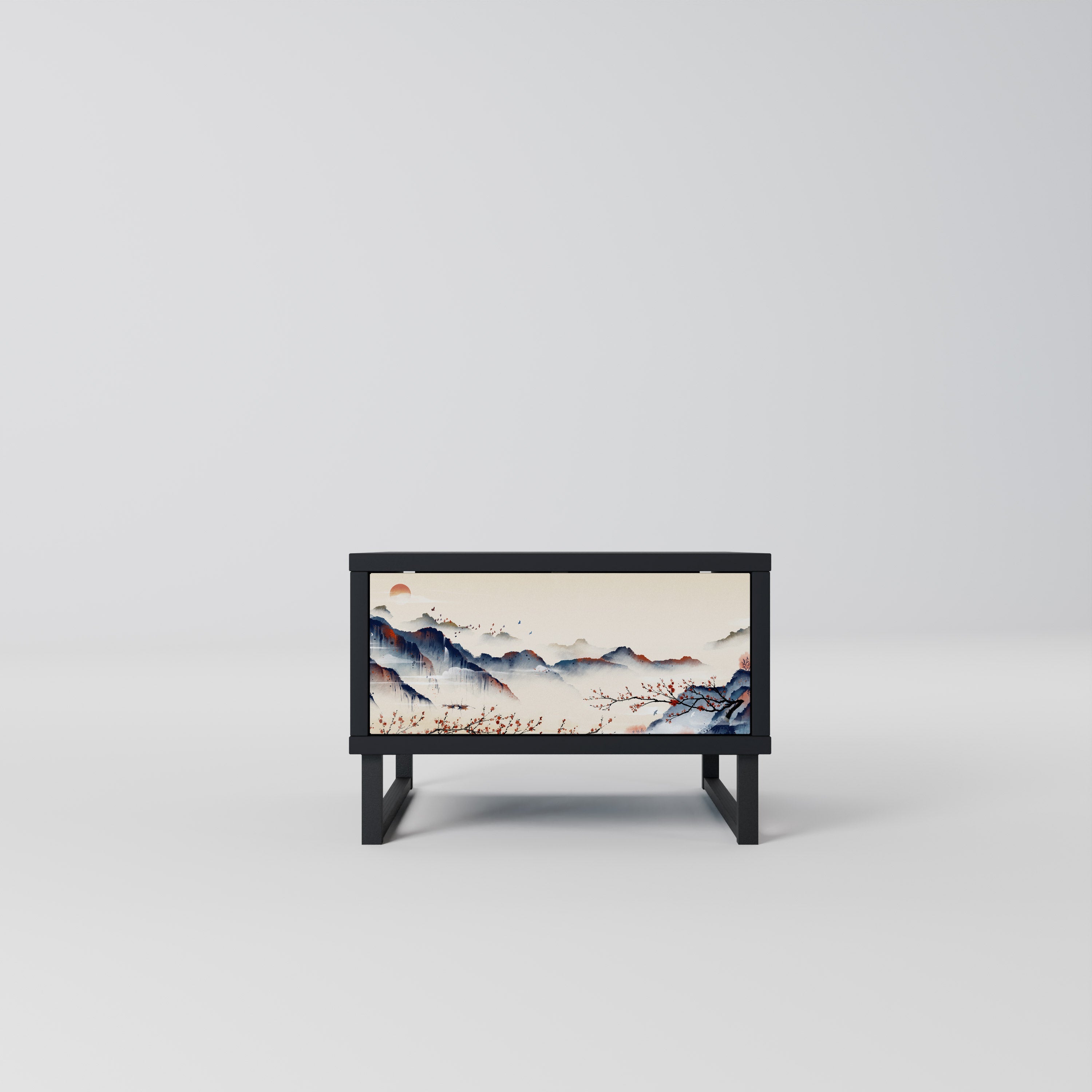 Table de chevet PAYSAGE JAPONAIS en finition noire