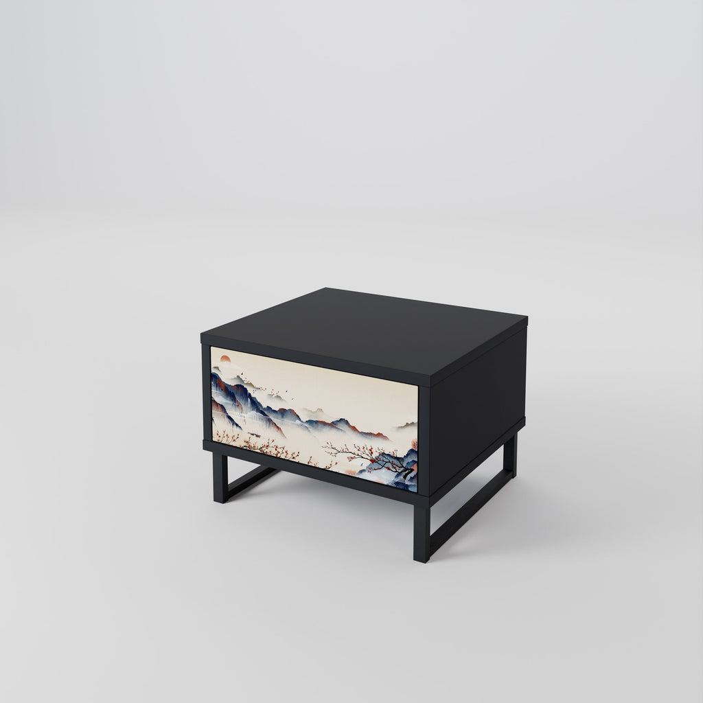 Table de chevet PAYSAGE JAPONAIS en finition noire