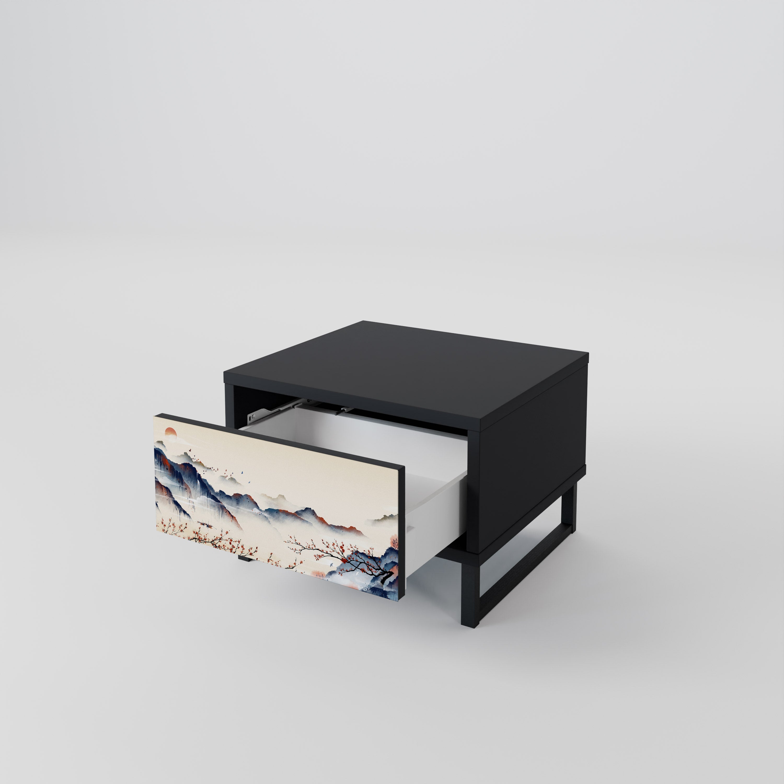 Table de chevet PAYSAGE JAPONAIS en finition noire