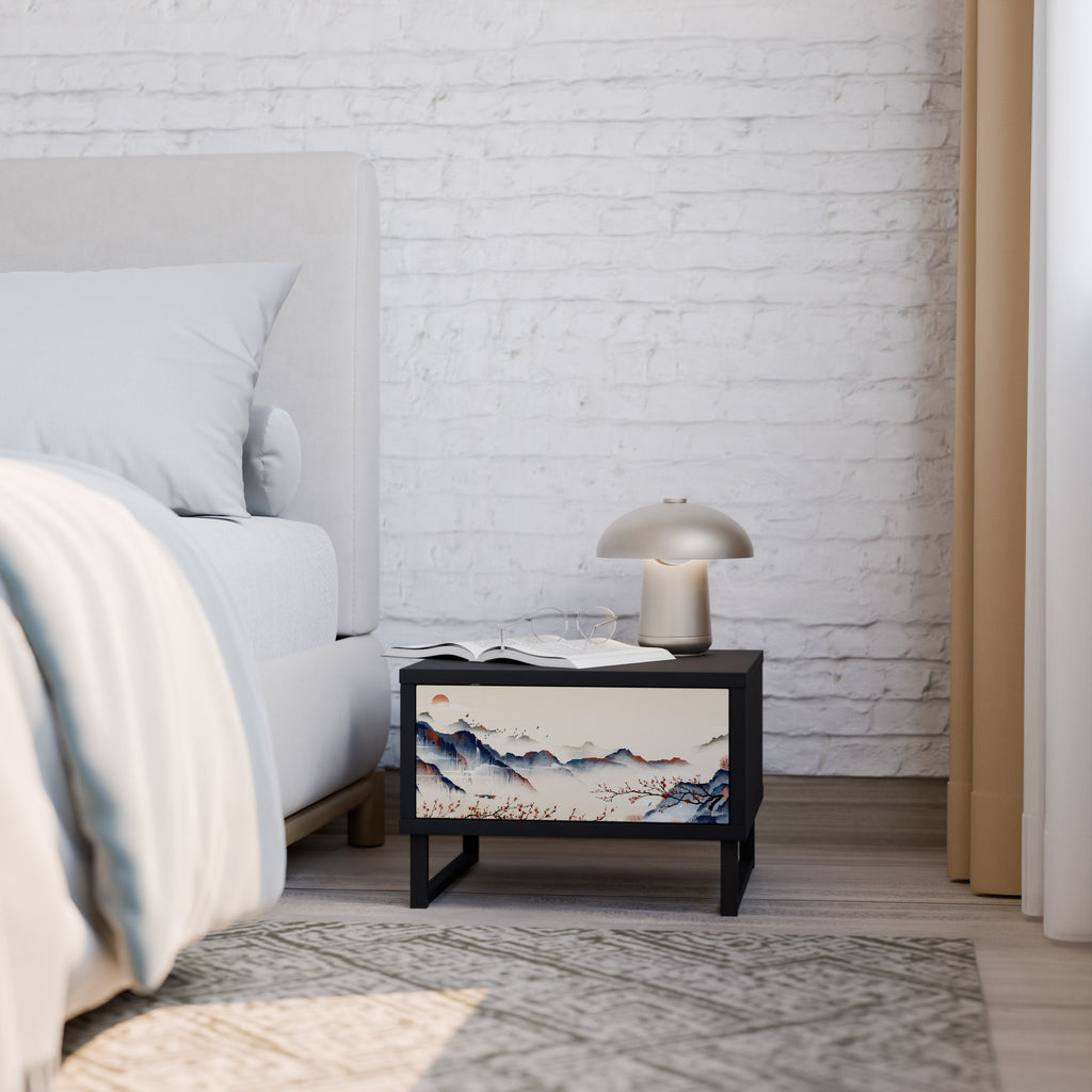 Table de chevet PAYSAGE JAPONAIS en finition noire