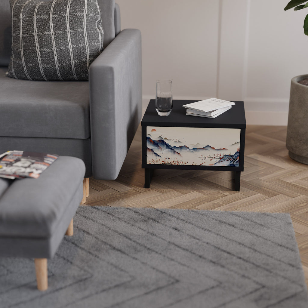 Table de chevet PAYSAGE JAPONAIS en finition noire