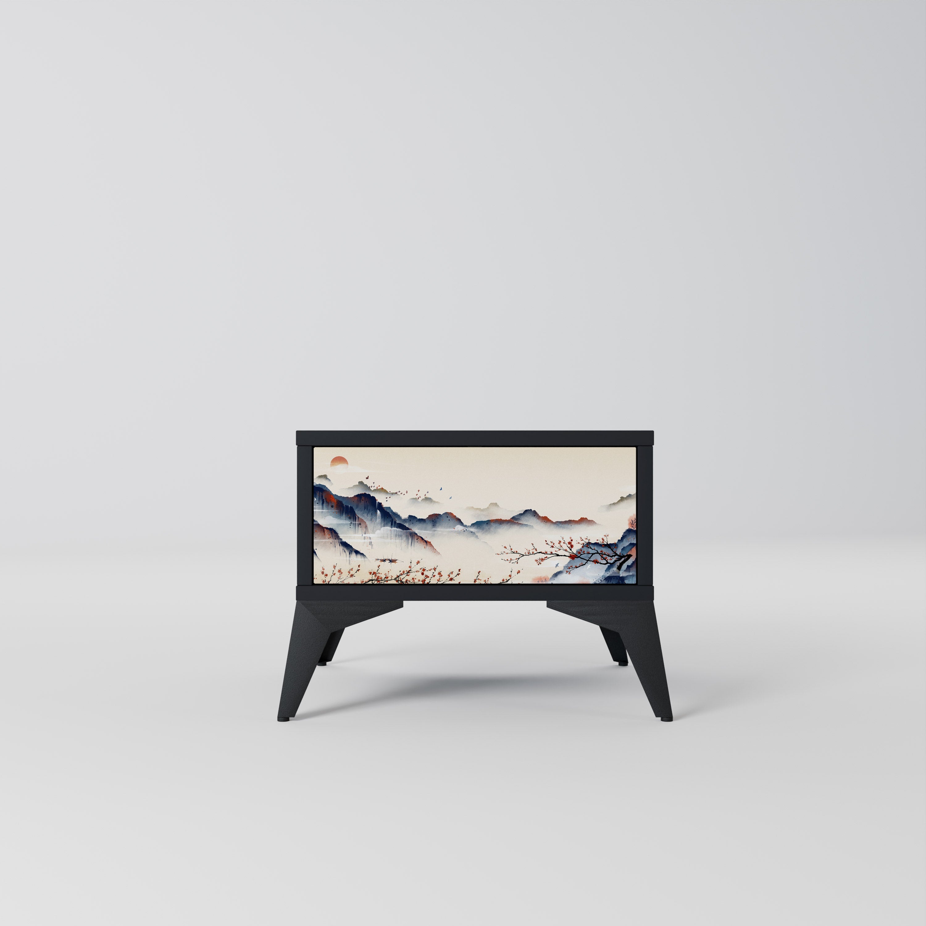 Table de chevet PAYSAGE JAPONAIS en finition noire