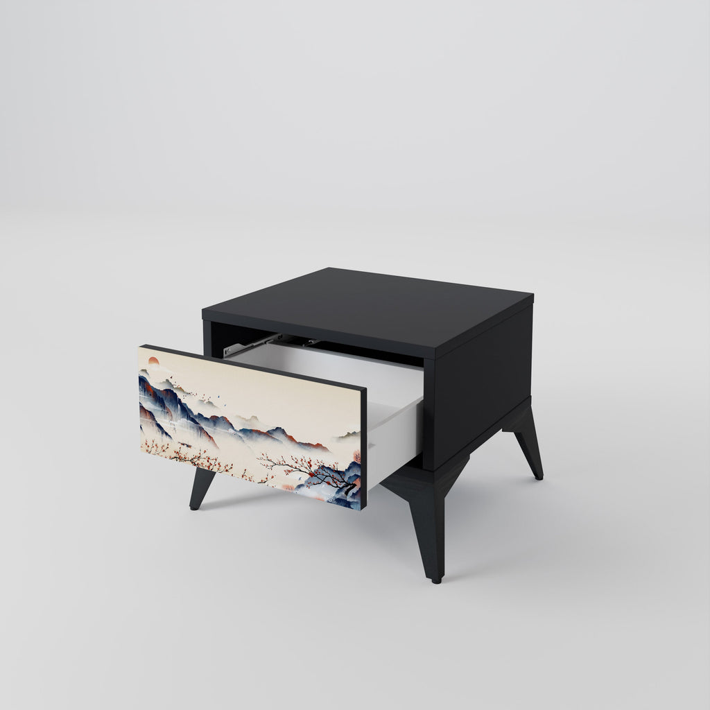 Table de chevet PAYSAGE JAPONAIS en finition noire