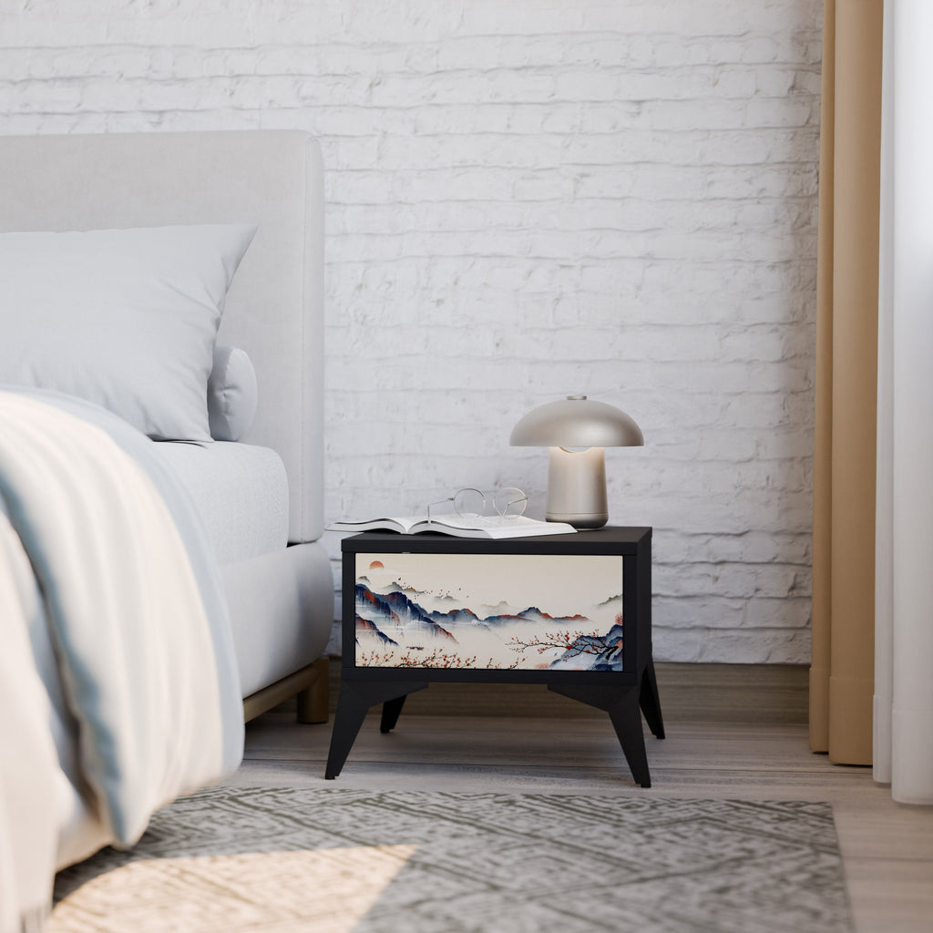 Table de chevet PAYSAGE JAPONAIS en finition noire