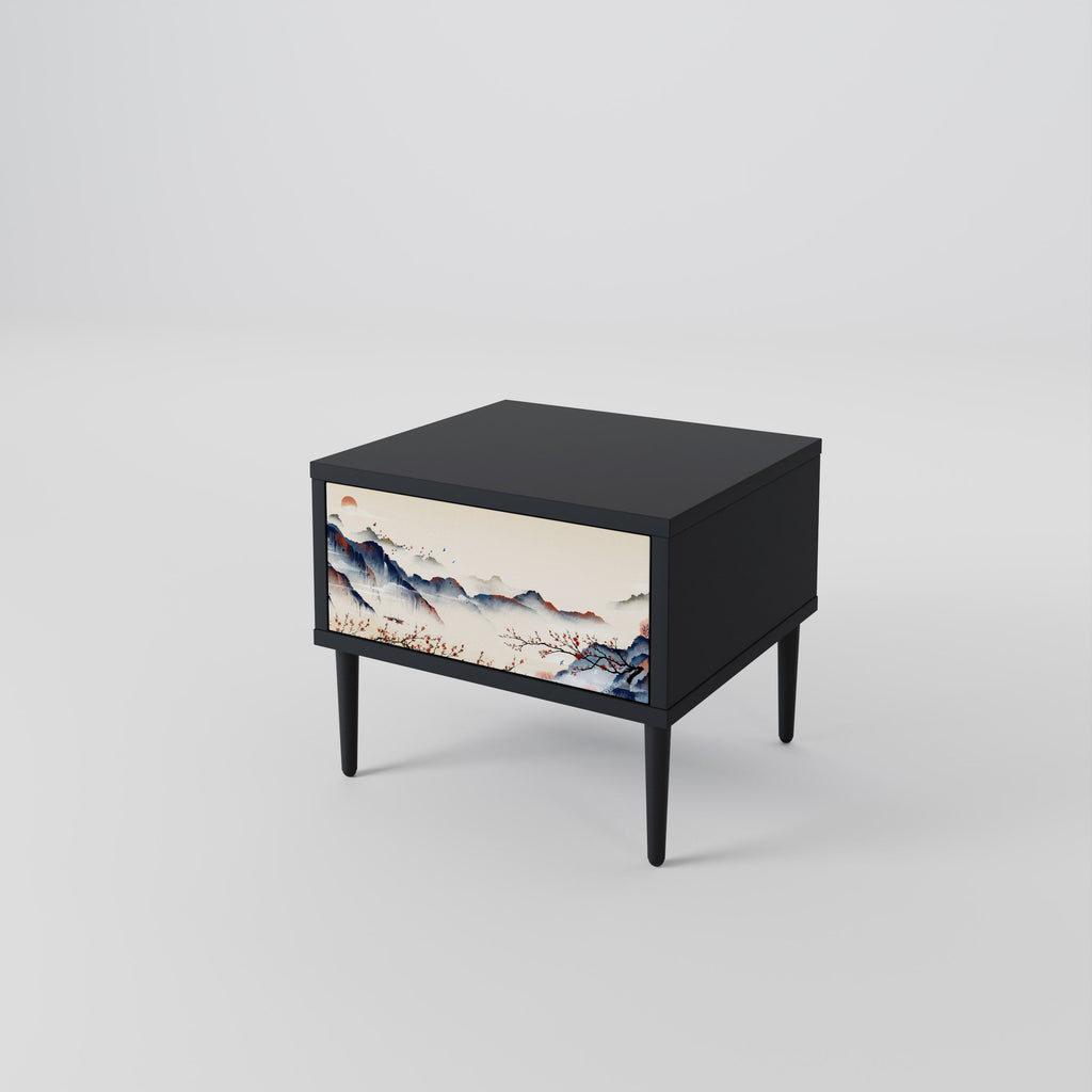 Table de chevet PAYSAGE JAPONAIS en finition noire