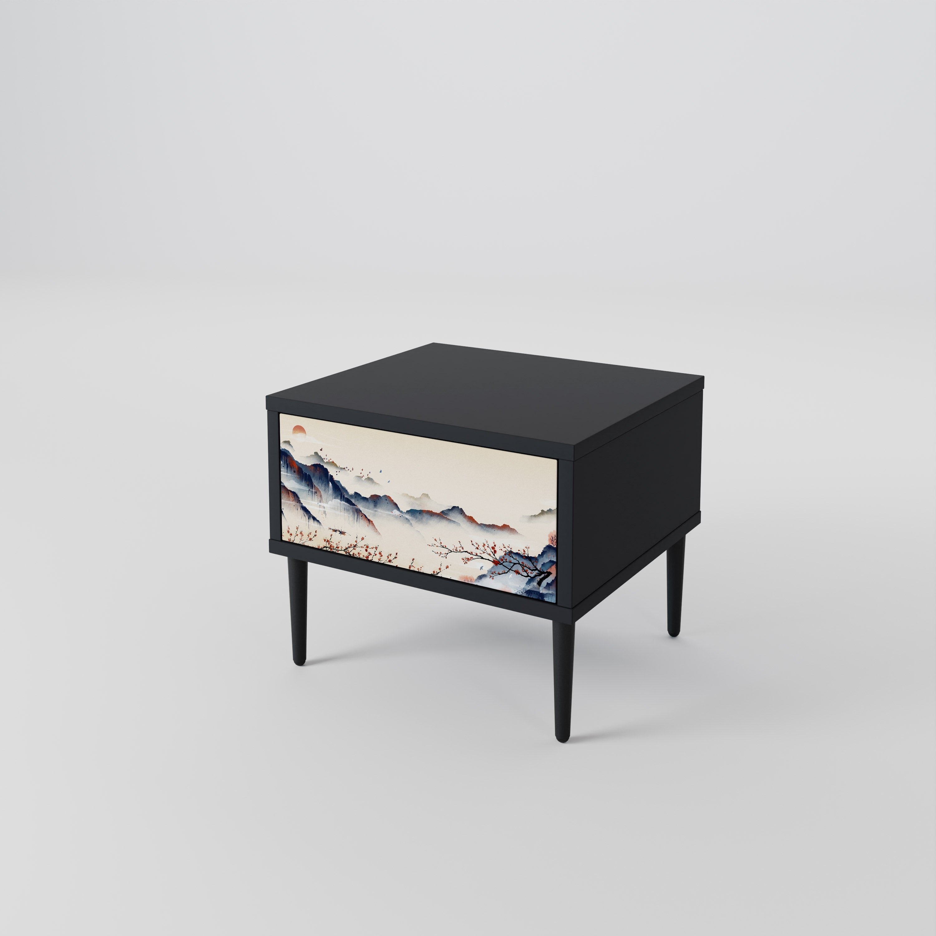 Table de chevet PAYSAGE JAPONAIS en finition noire