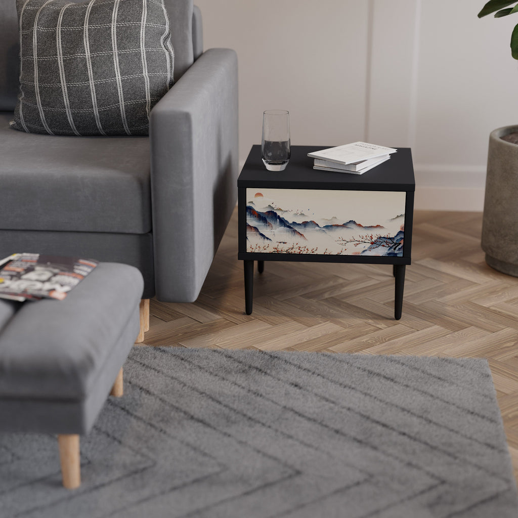 Table de chevet PAYSAGE JAPONAIS en finition noire