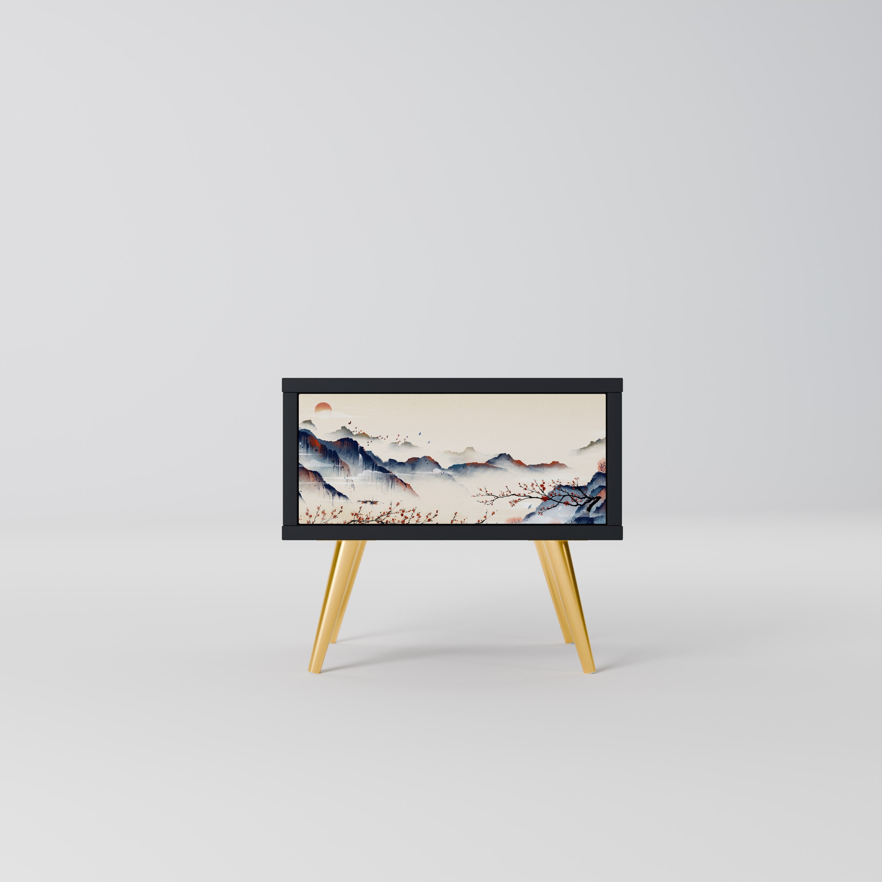 Table de chevet PAYSAGE JAPONAIS en finition noire