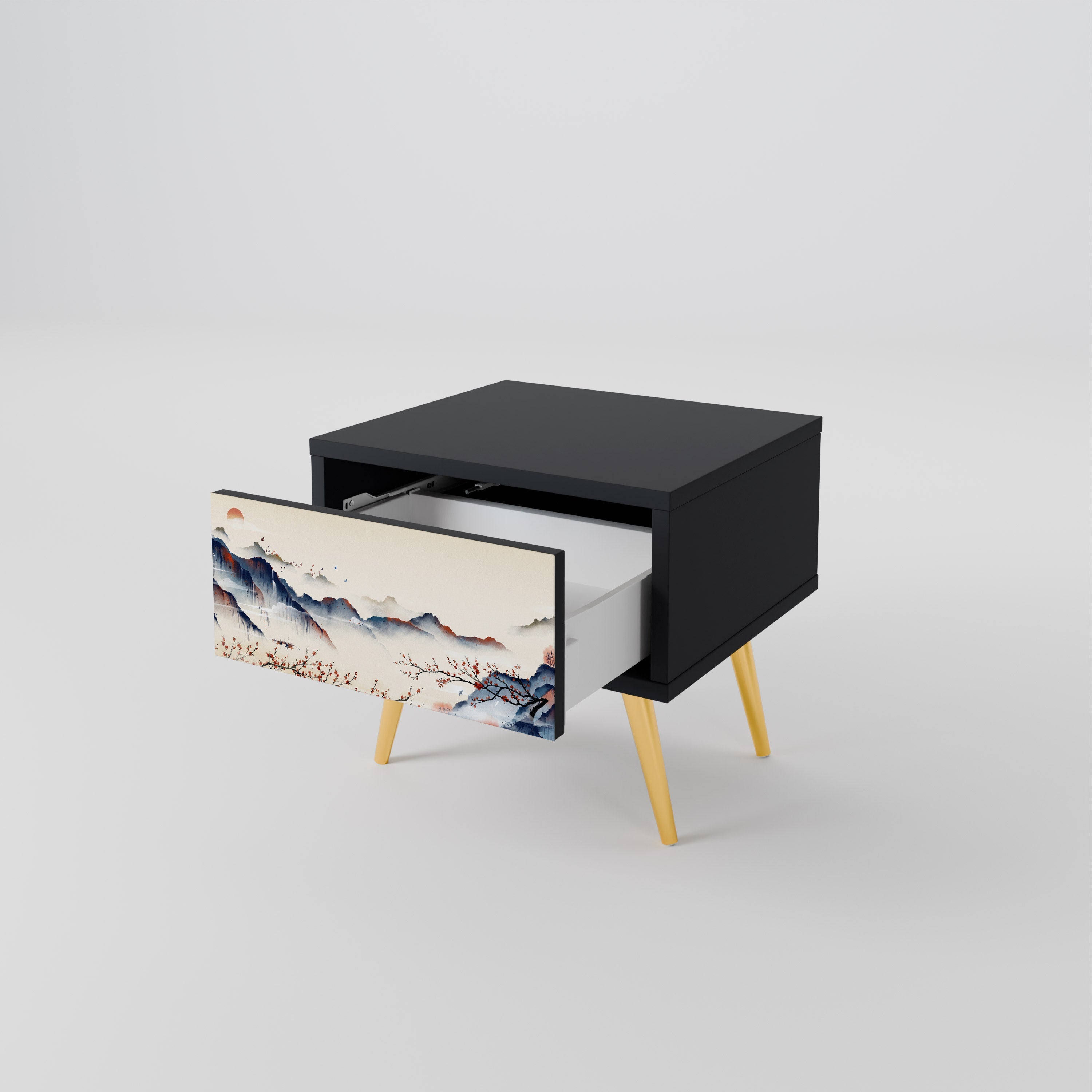 Table de chevet PAYSAGE JAPONAIS en finition noire
