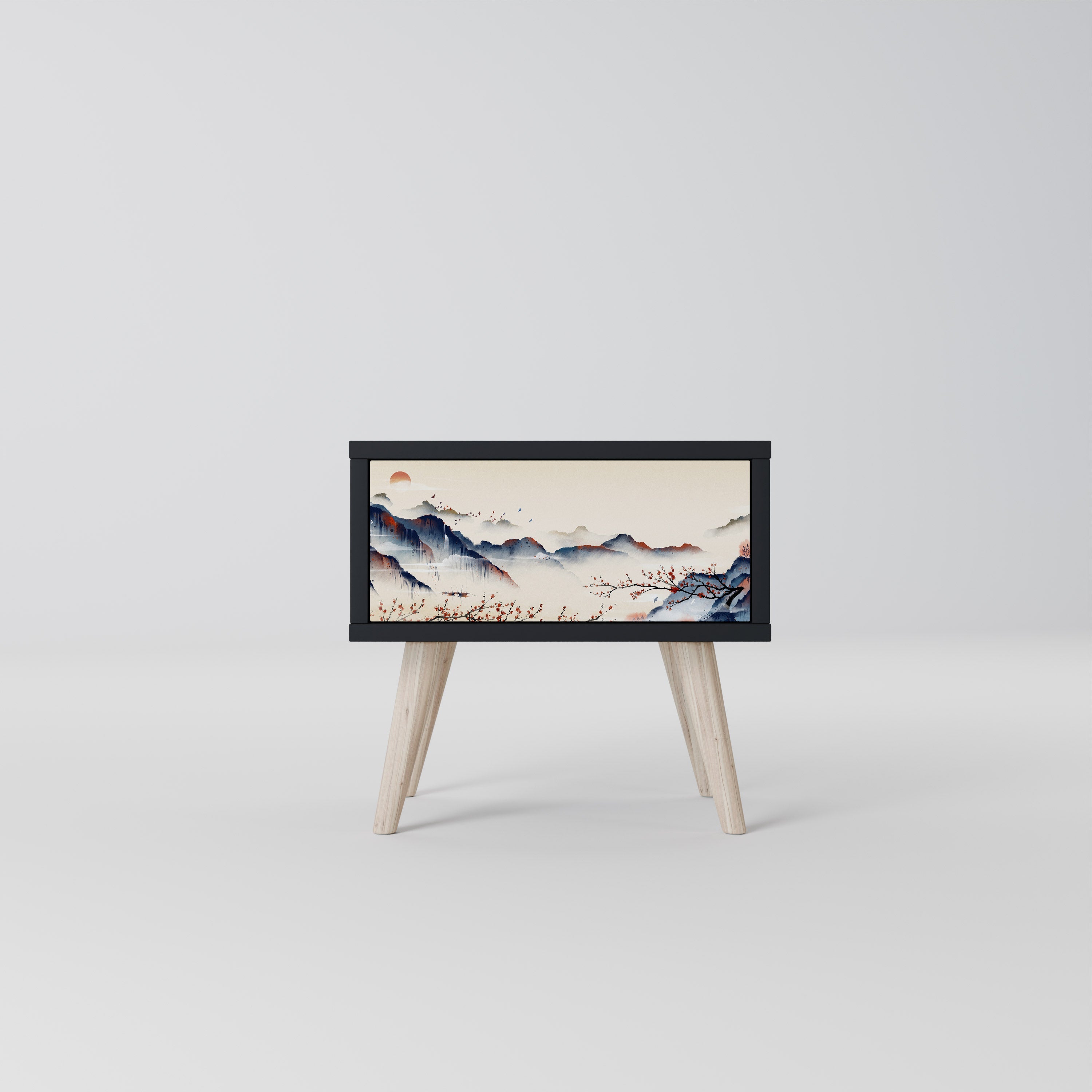 Table de chevet PAYSAGE JAPONAIS en finition noire