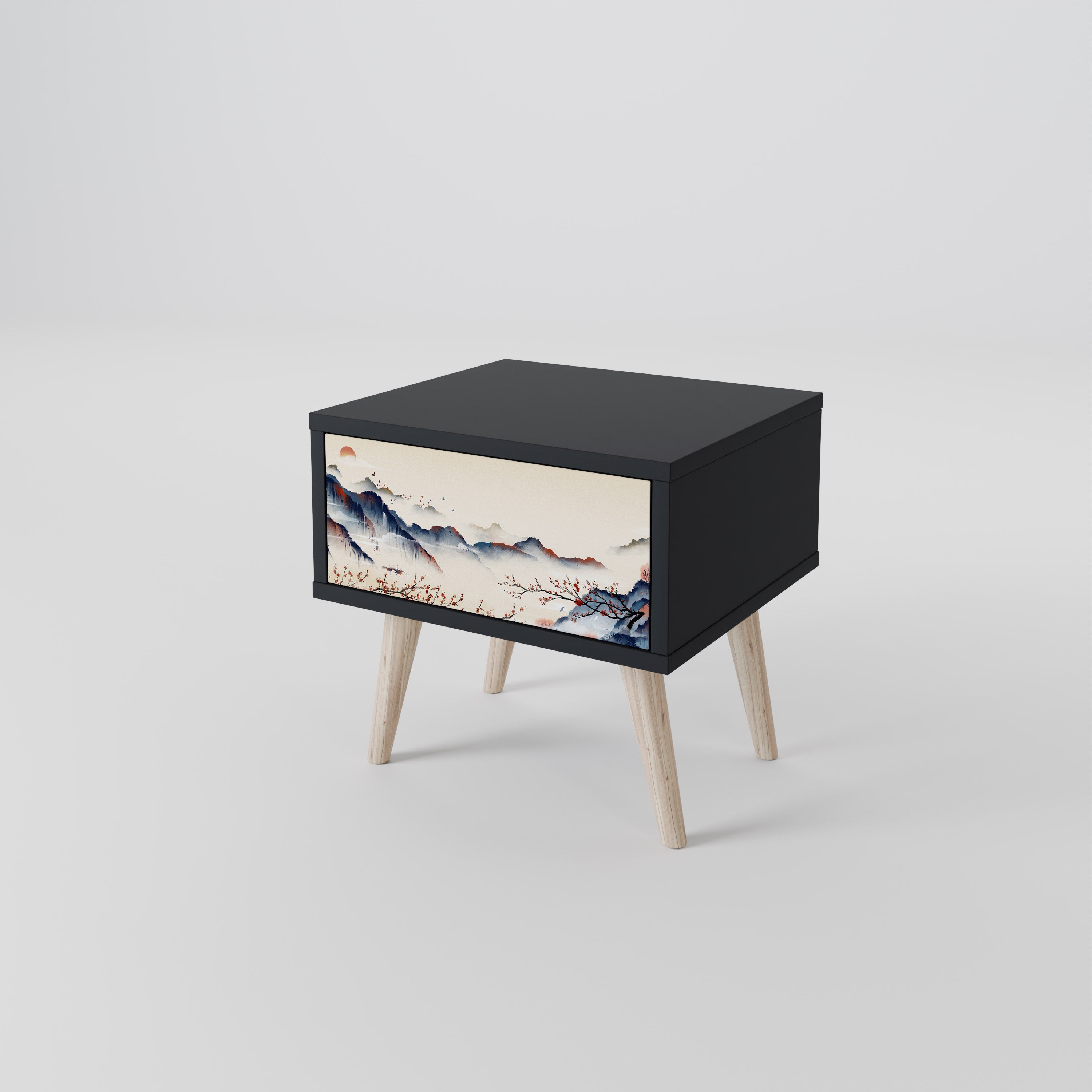 Table de chevet PAYSAGE JAPONAIS en finition noire