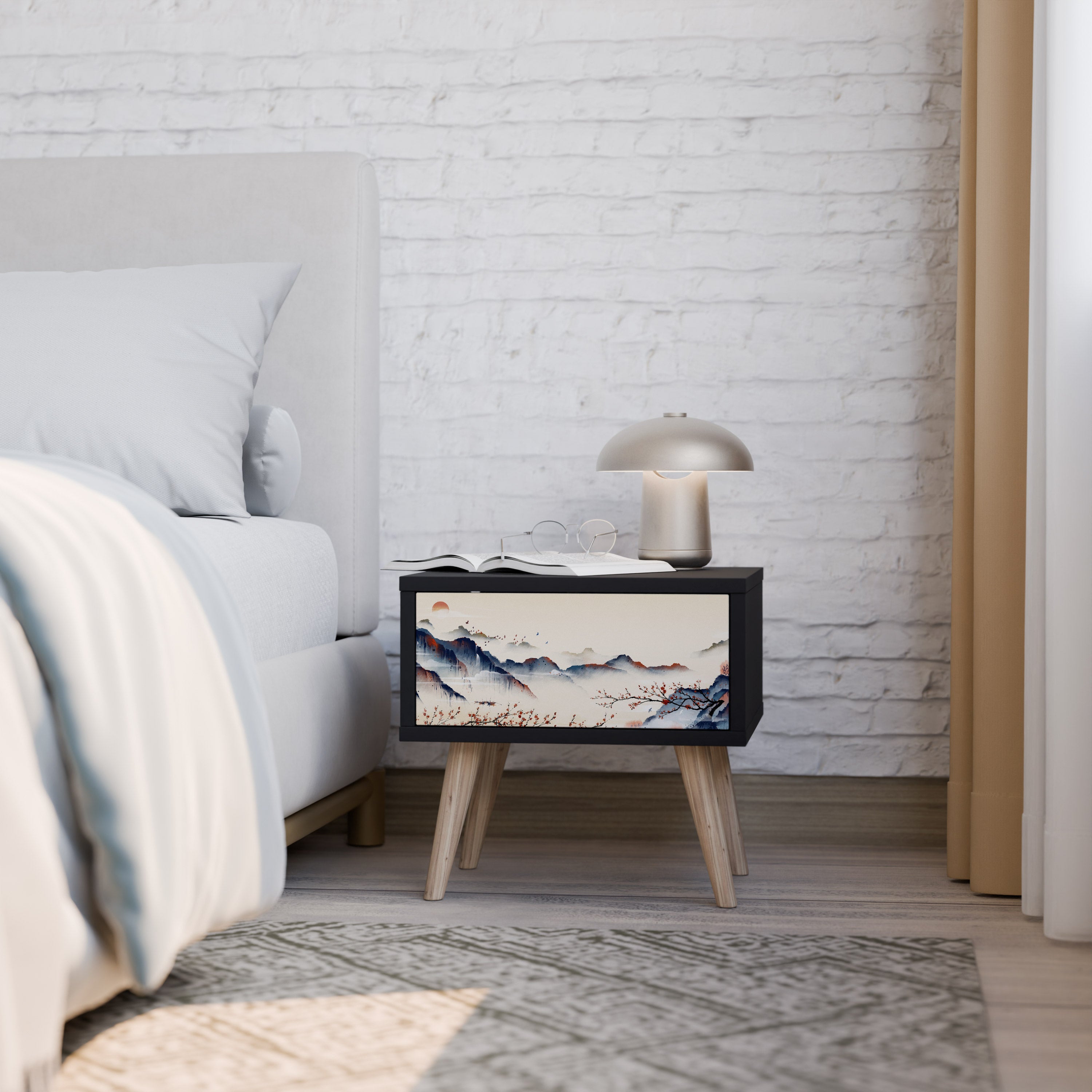 Table de chevet PAYSAGE JAPONAIS en finition noire