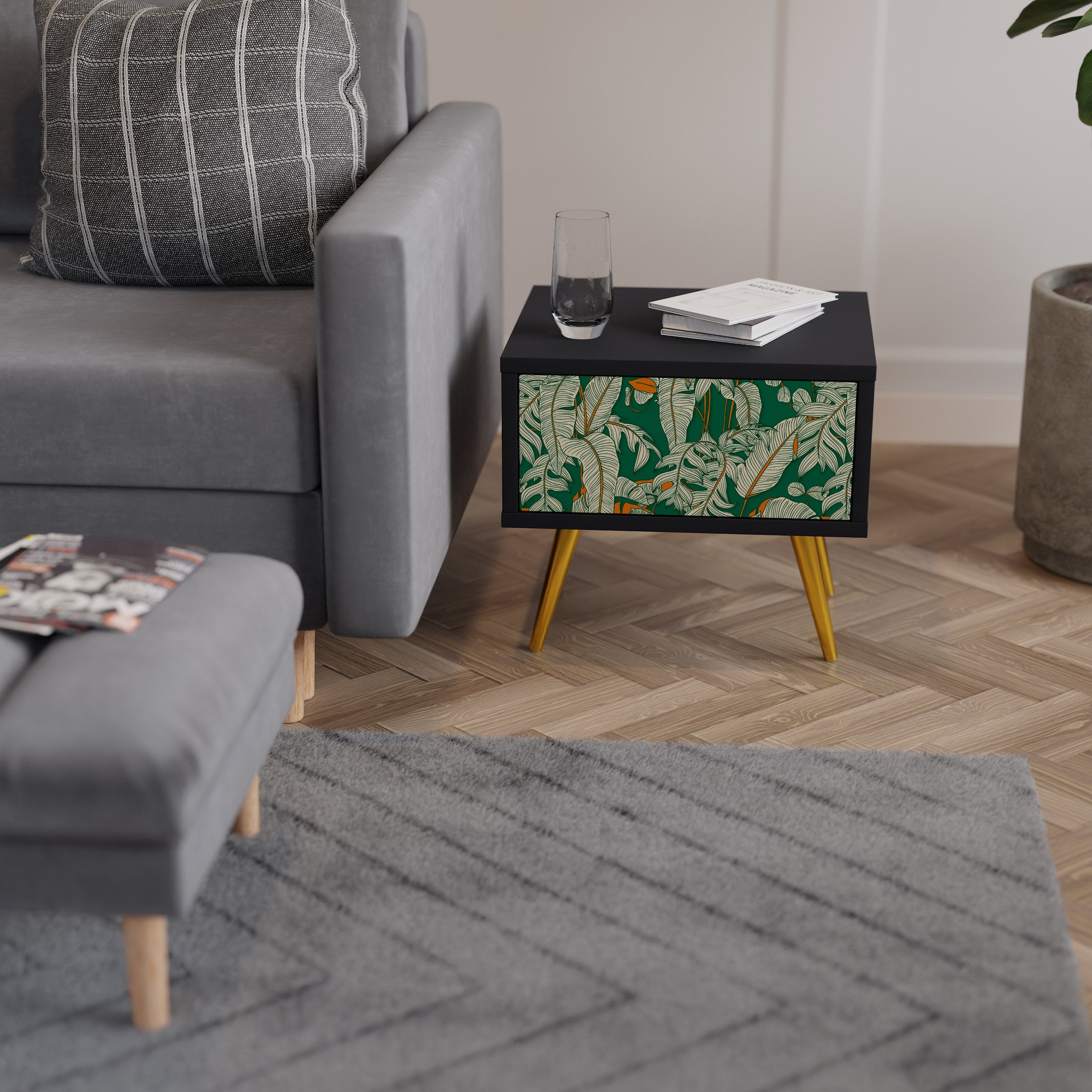 Table de chevet VERDANT PLEASURES en finition noire