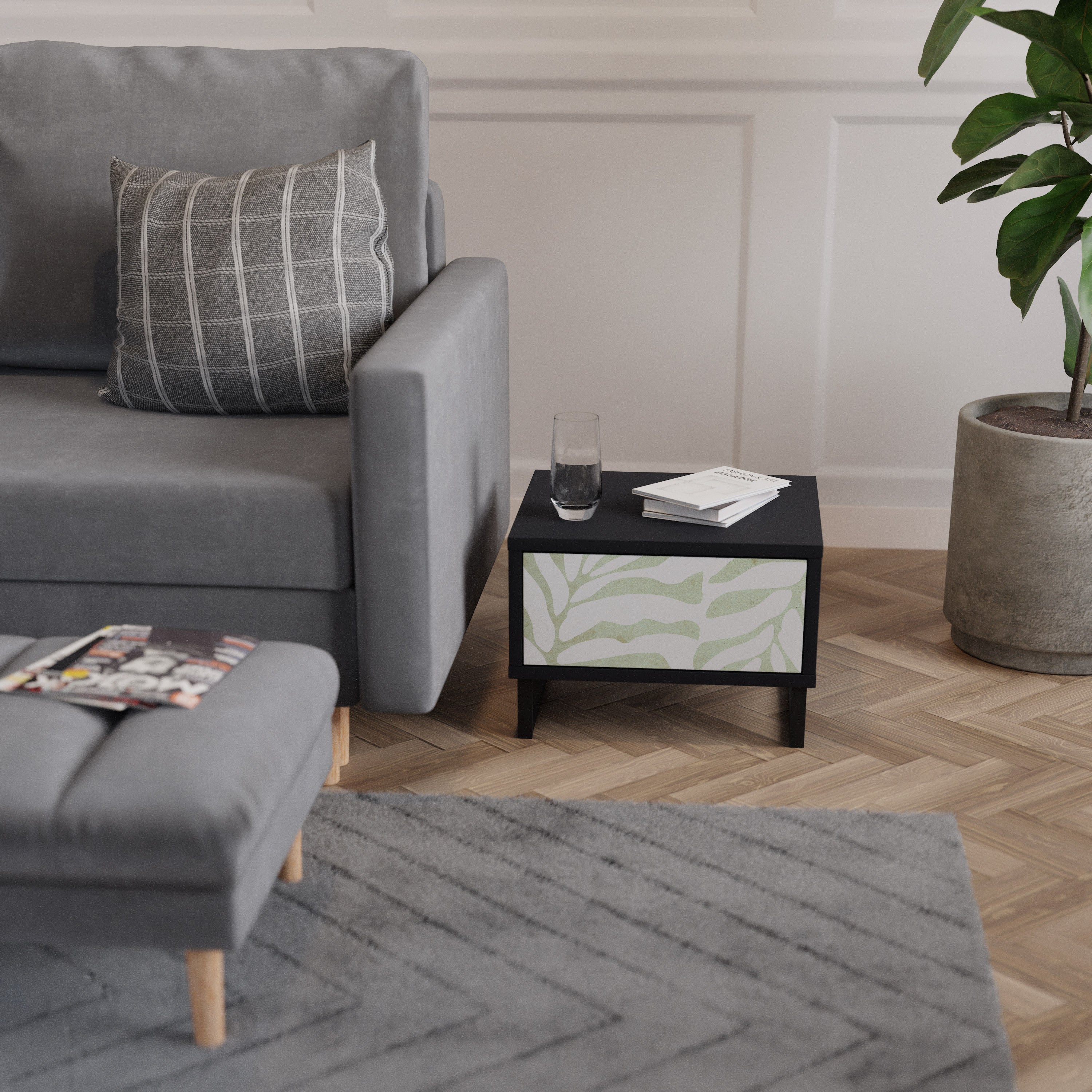 Table de chevet BOTANICAL SPARK en finition noire