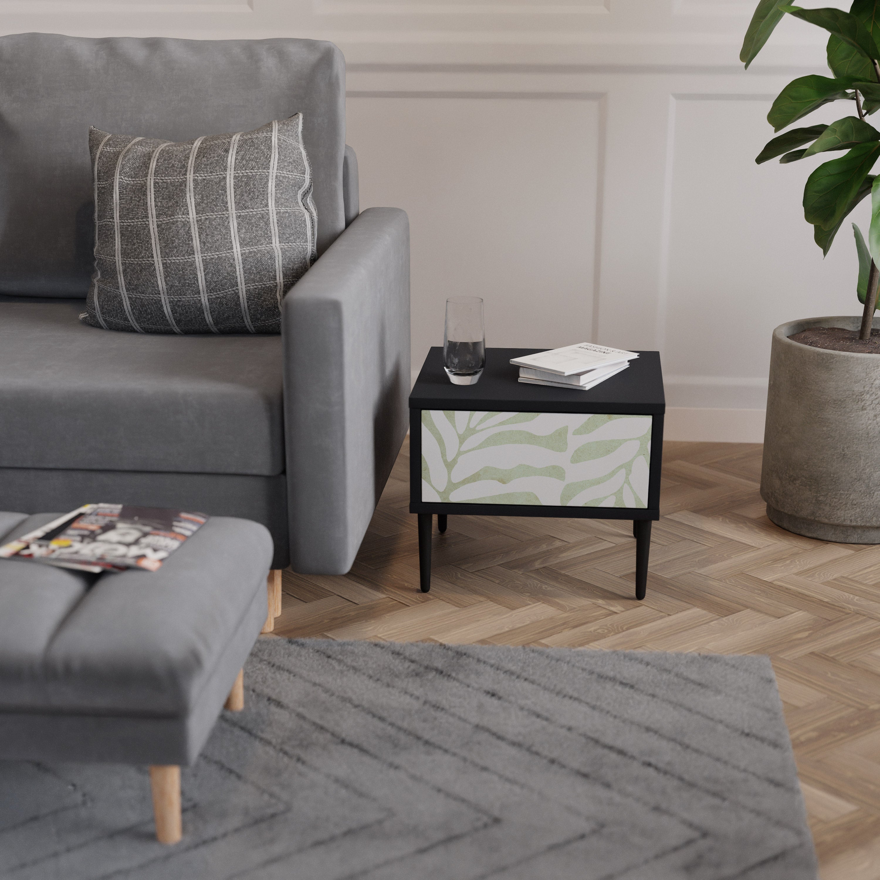 Table de chevet BOTANICAL SPARK en finition noire