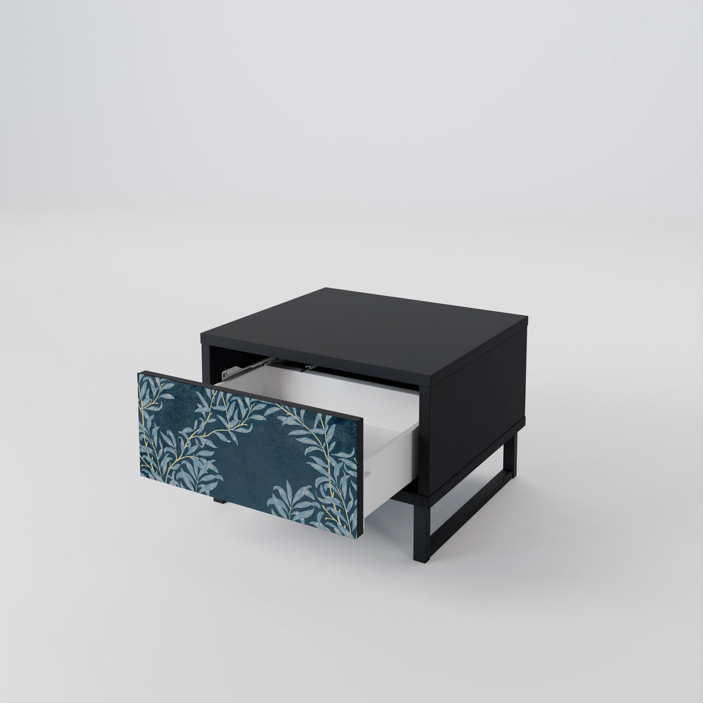 Table de chevet BLUE LEAVES en finition noire