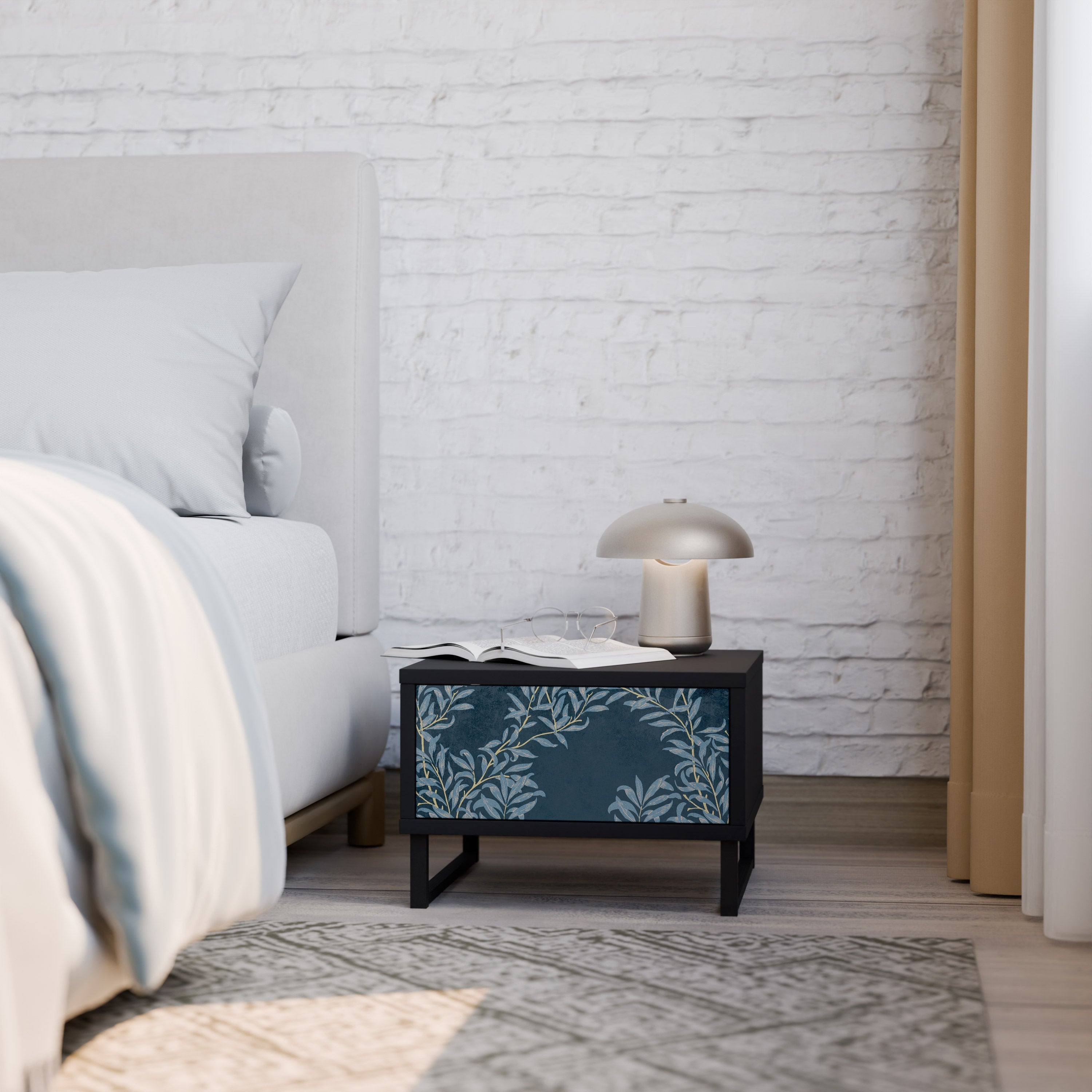 Table de chevet BLUE LEAVES en finition noire