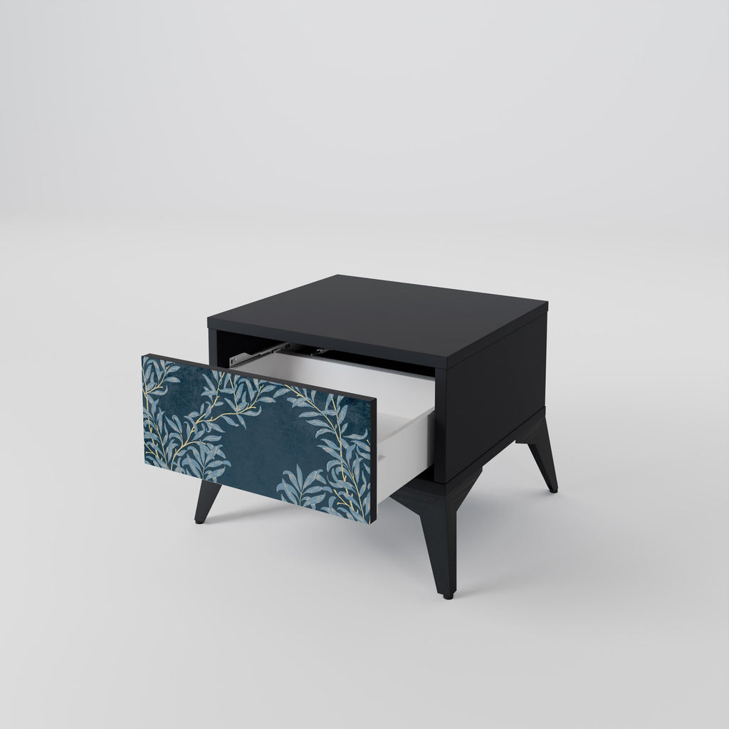 Table de chevet BLUE LEAVES en finition noire