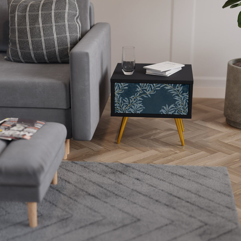 Table de chevet BLUE LEAVES en finition noire