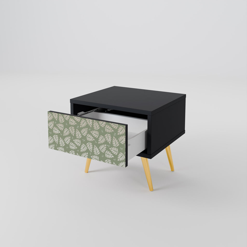 Table de chevet LEAVES ON GREEN en finition noire