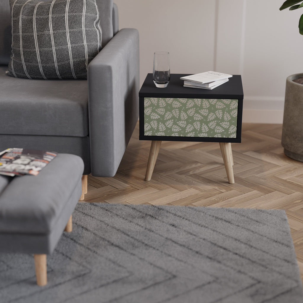 Table de chevet LEAVES ON GREEN en finition noire