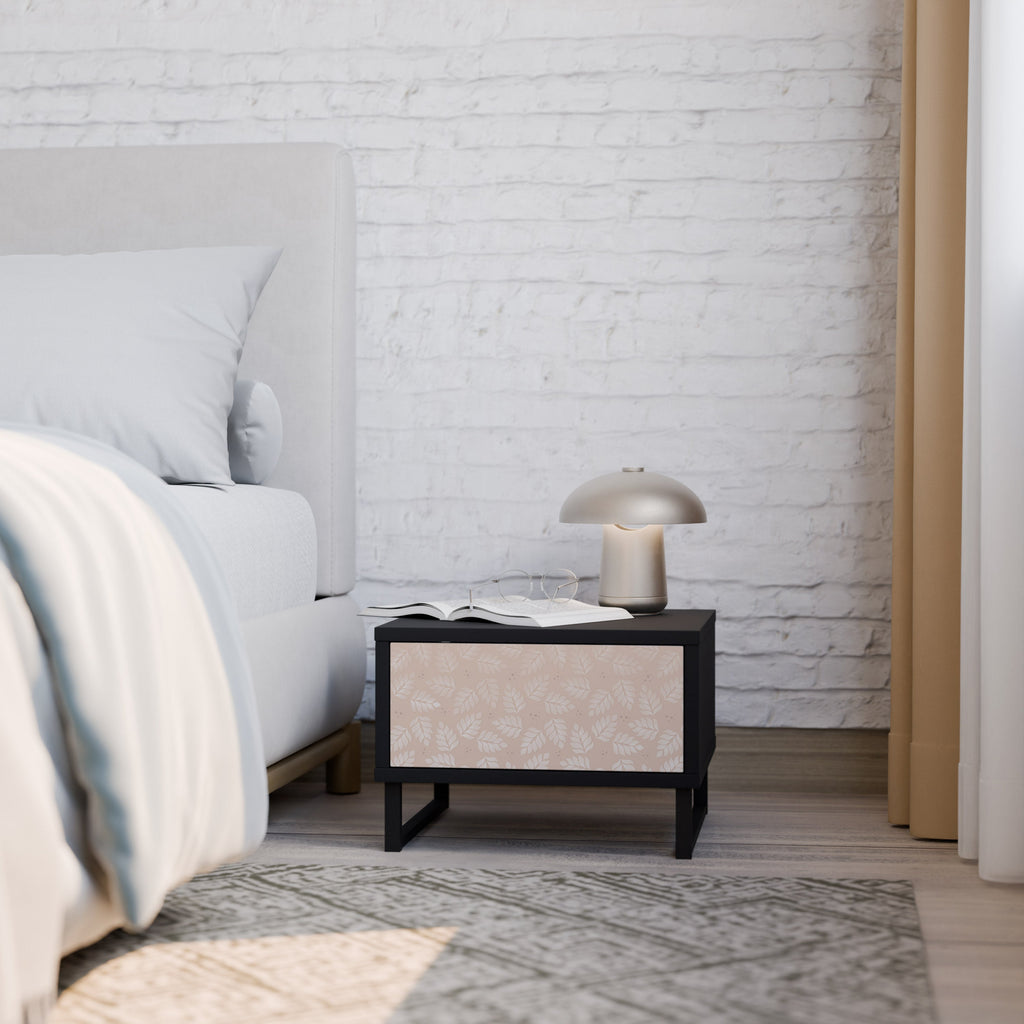 Table de chevet LEAVES ON BEIGE en finition noire