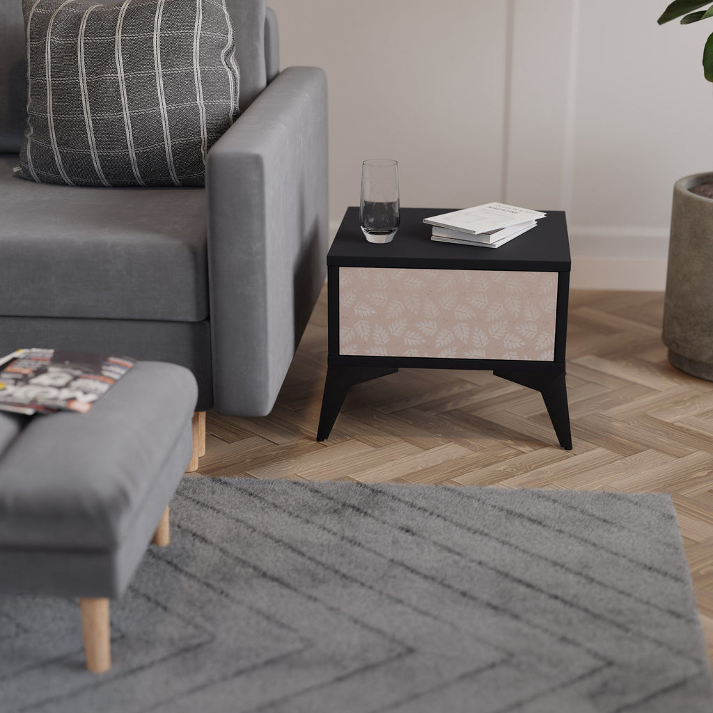 Table de chevet LEAVES ON BEIGE en finition noire